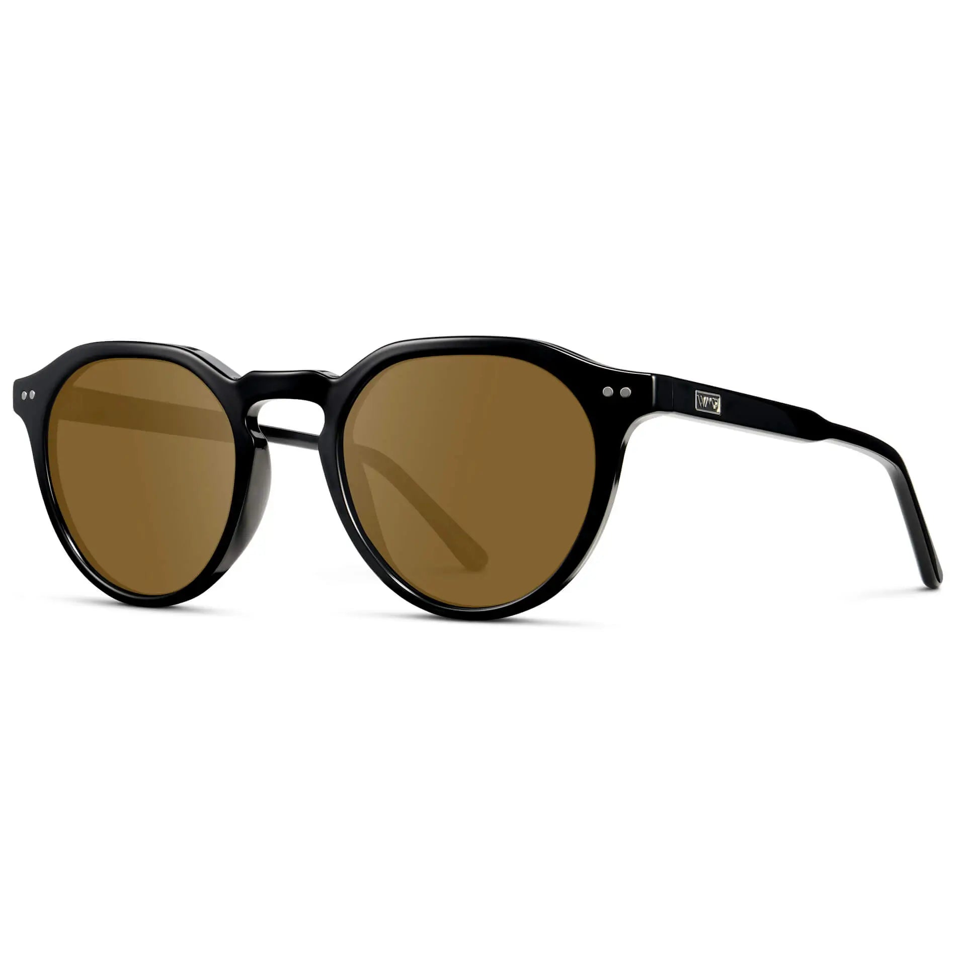 Black / Amber || Men's Round Prescription Sunglasses with Black Lightweight Frame and Brown Lenses