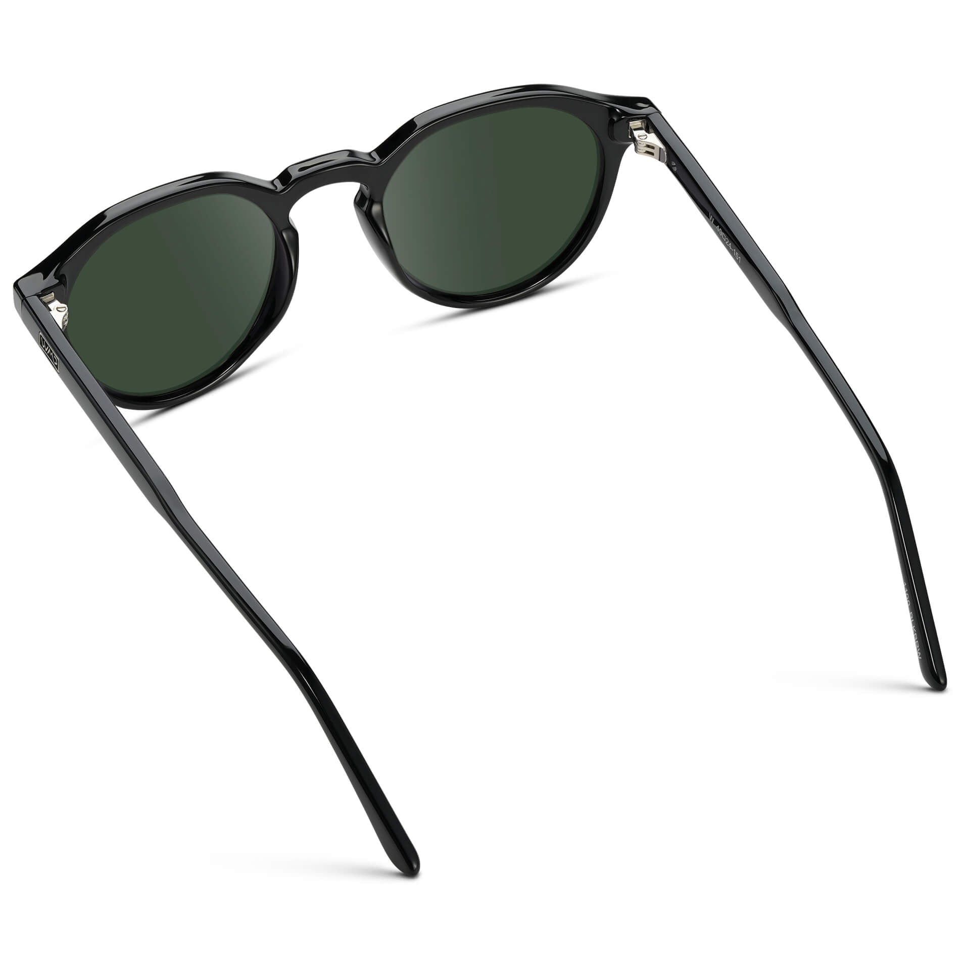 Black / G15 Lens || Men's Round Prescription Sunglasses with Black Acetate Frame and Green Lenses