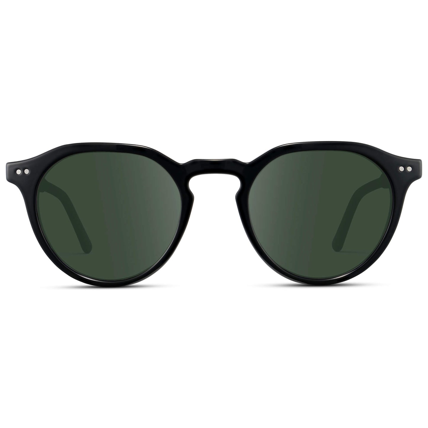 Black / G15 Lens || Men's Round Prescription Sunglasses with Black Acetate Frame and Green Lenses