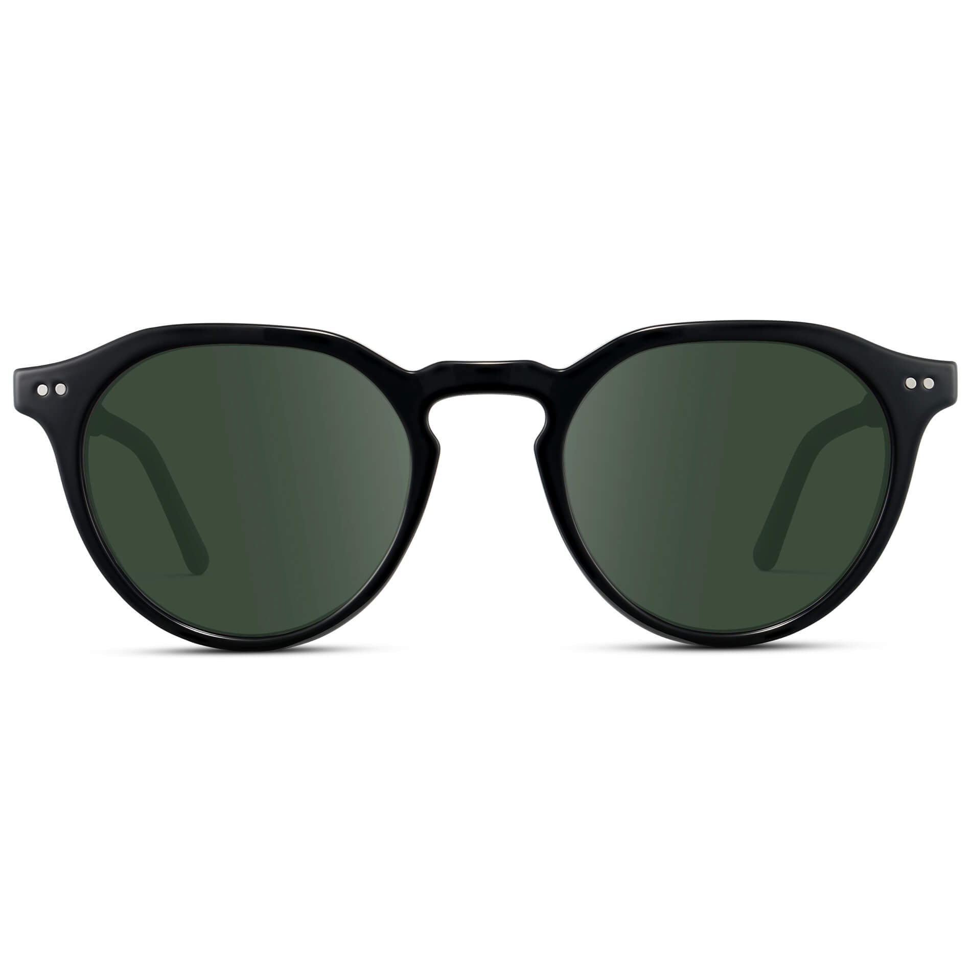 Black / G15 Lens || Men's Round Prescription Sunglasses with Black Acetate Frame and Green Lenses