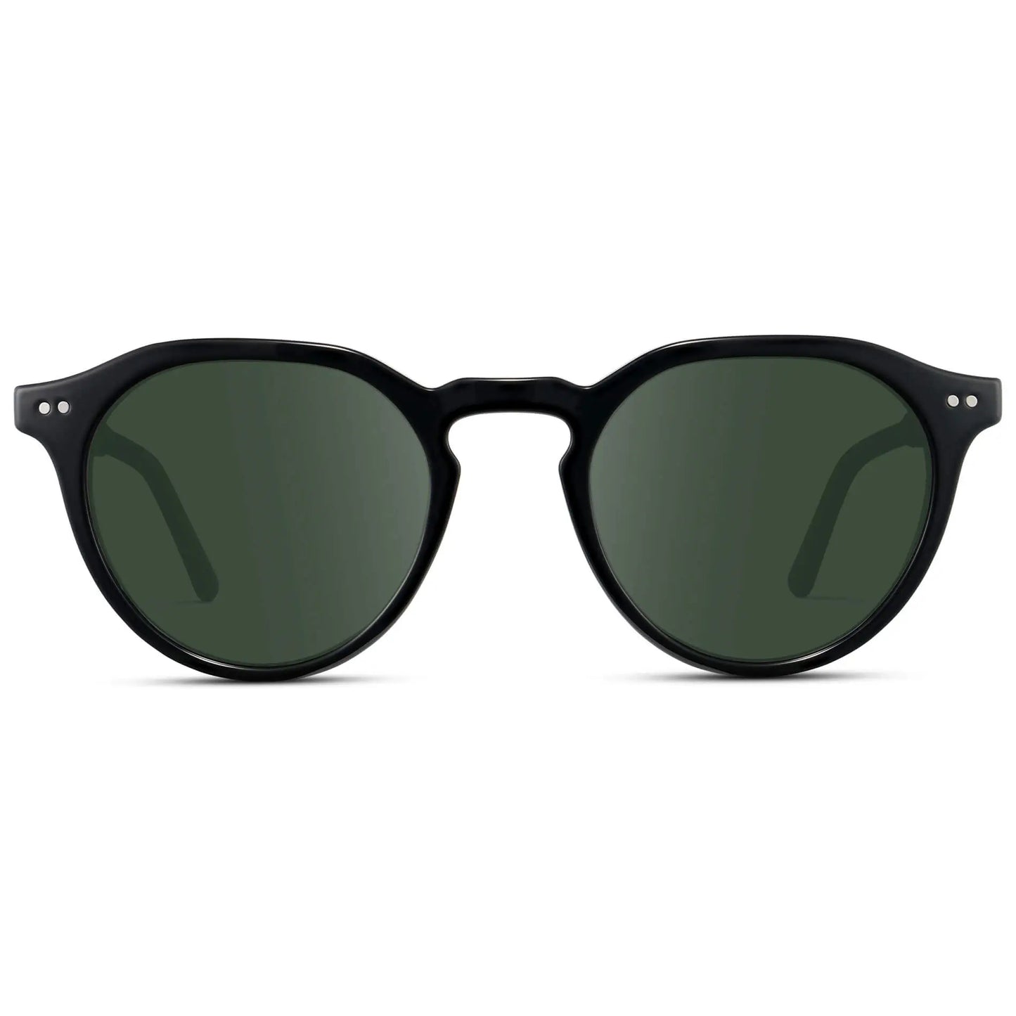 Black / G15 || Men's Round Prescription Sunglasses with Black Lightweight Frame and Green Lenses