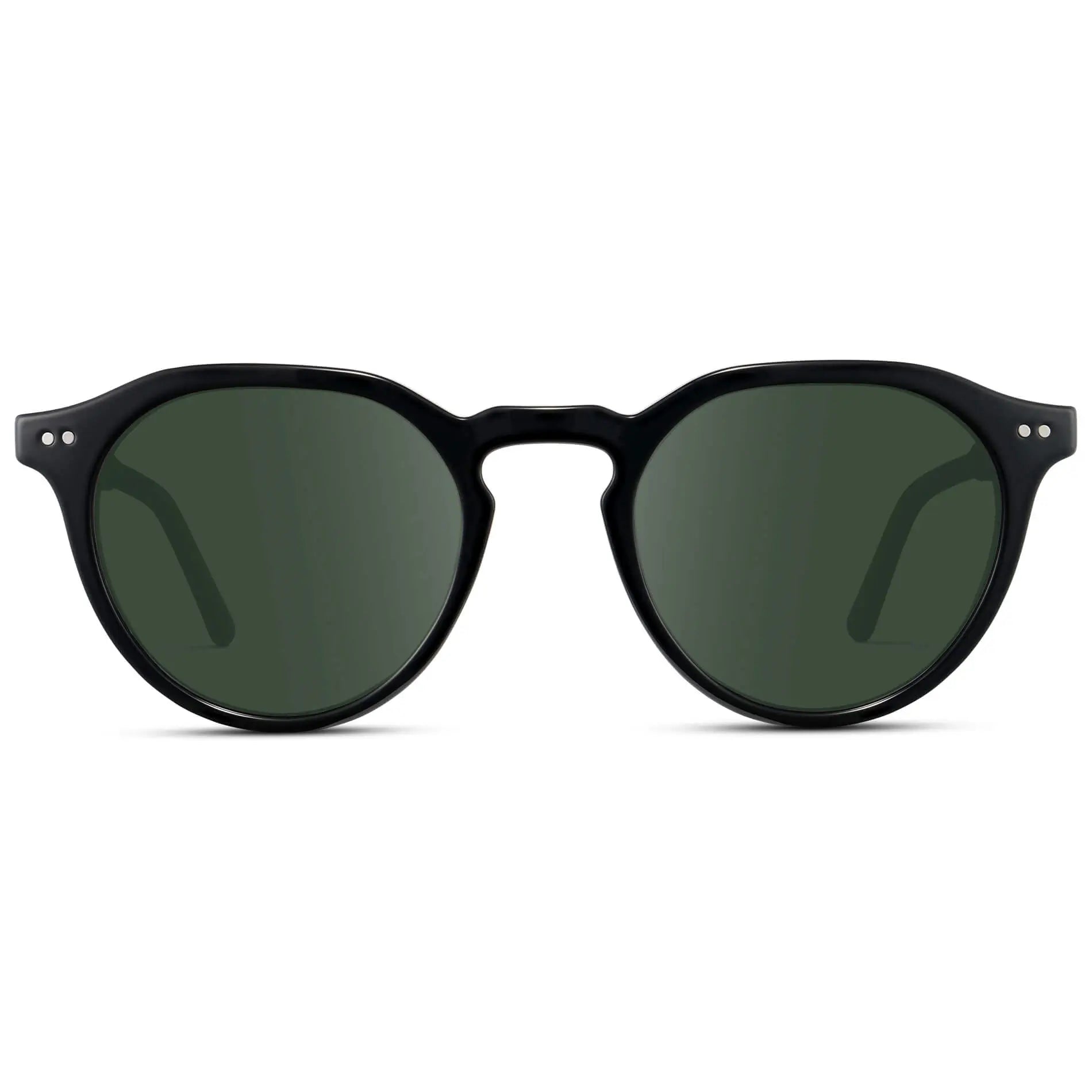 Black / G15 || Men's Round Prescription Sunglasses with Black Lightweight Frame and Green Lenses