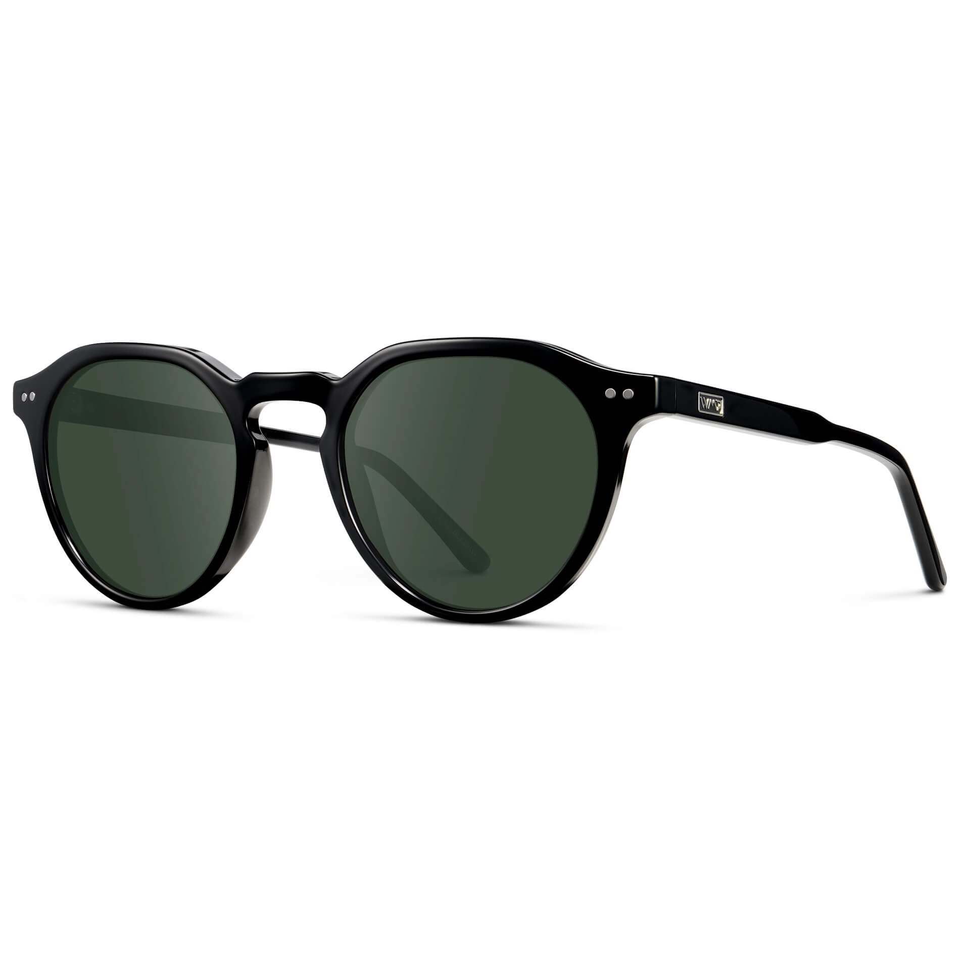 Black / G15 Lens || Men's Round Prescription Sunglasses with Black Acetate Frame and Green Lenses