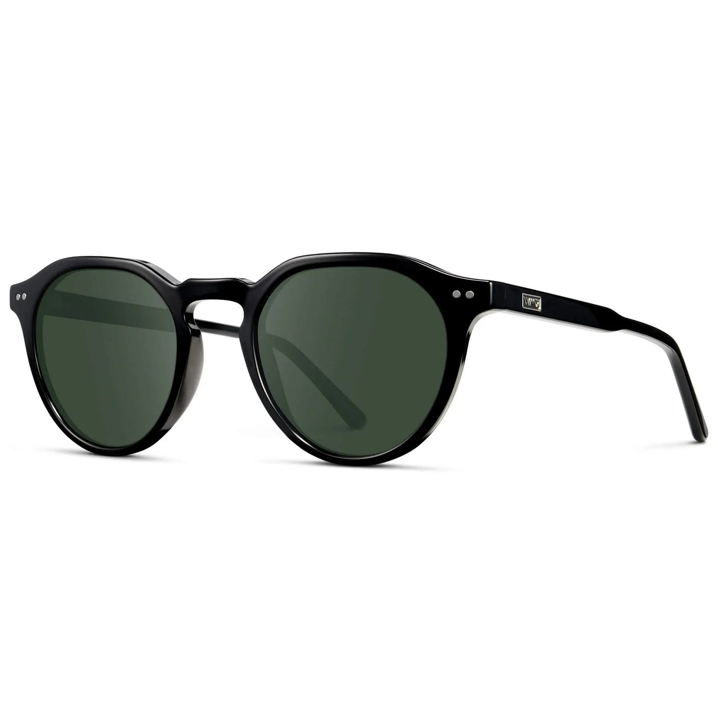Black / G15 || Men's Round Prescription Sunglasses with Black Lightweight Frame and Green Lenses