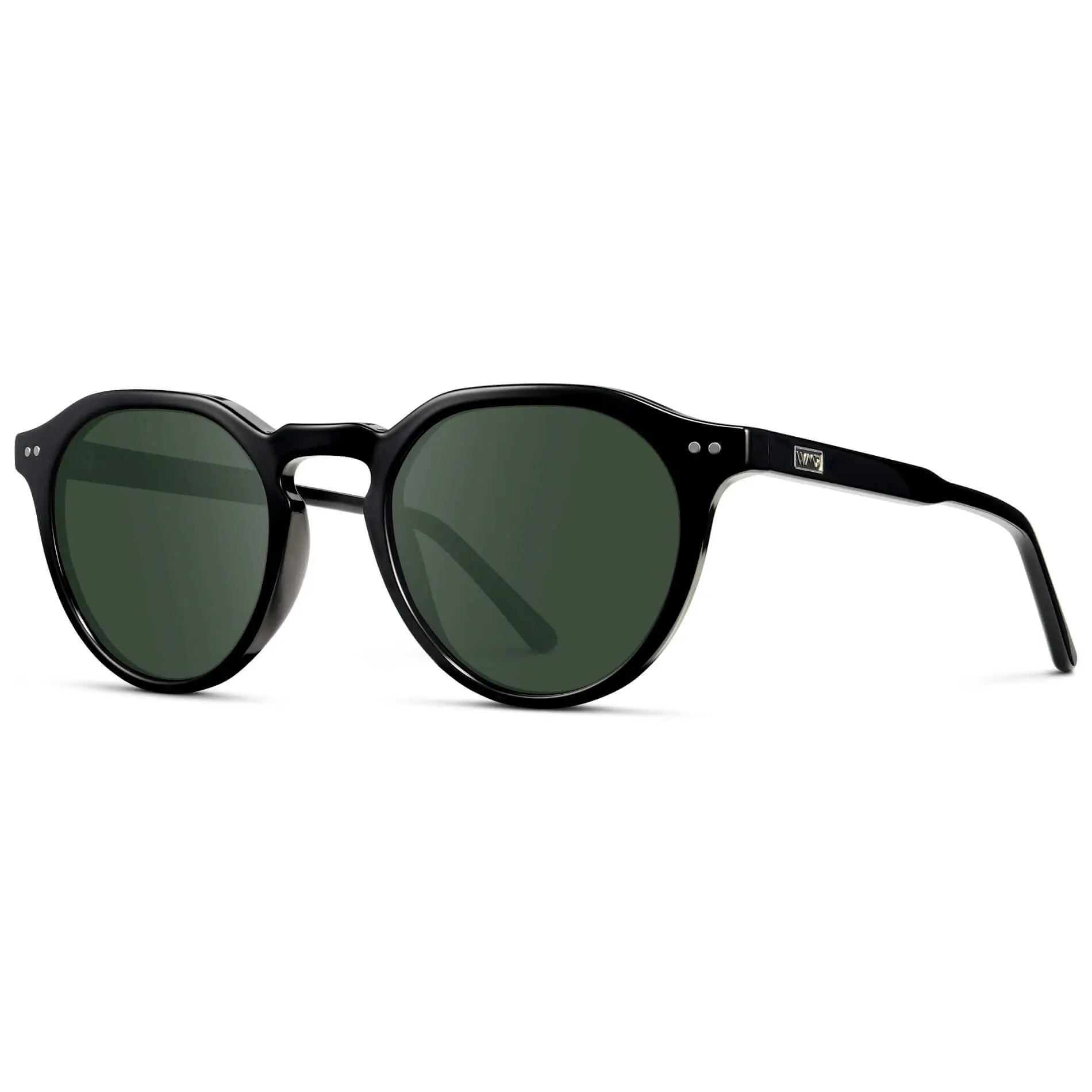 Black / G15 || Men's Round Prescription Sunglasses with Black Lightweight Frame and Green Lenses