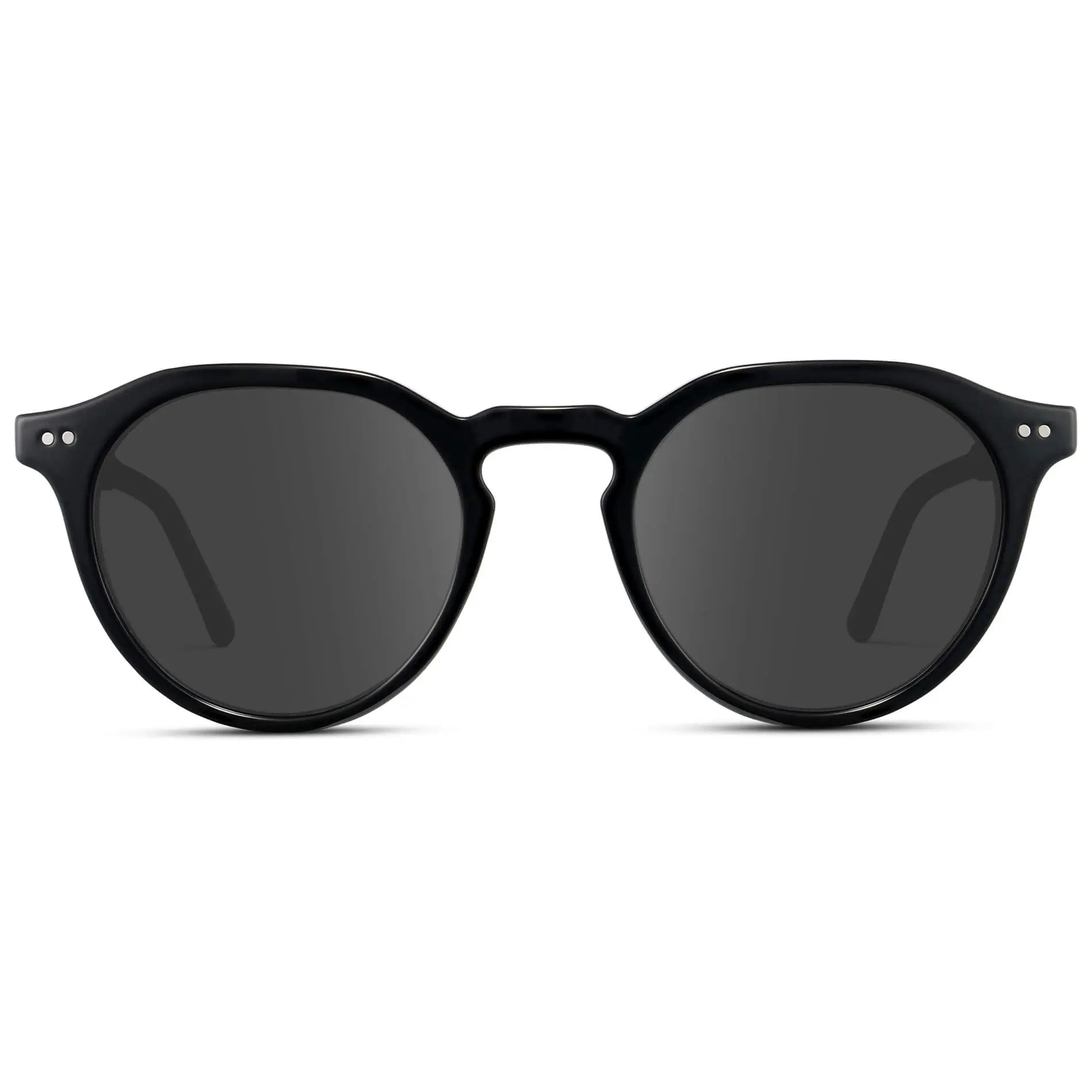 Black / Grey || Men's Round Prescription Sunglasses with Black Lightweight Frame and Grey Lenses