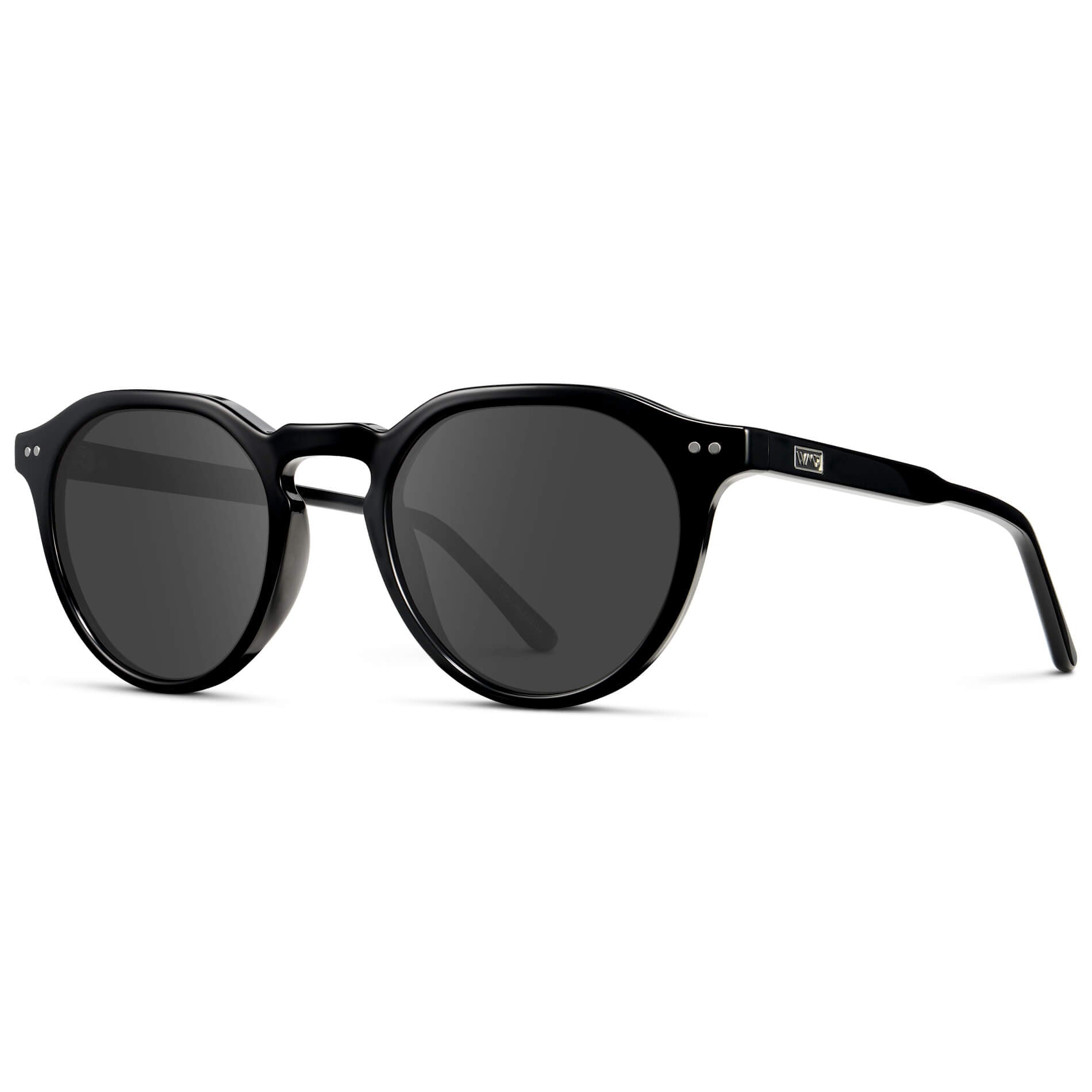 Black / Grey Lens || Men's Round Prescription Sunglasses with Black Acetate Frame and Grey Lenses