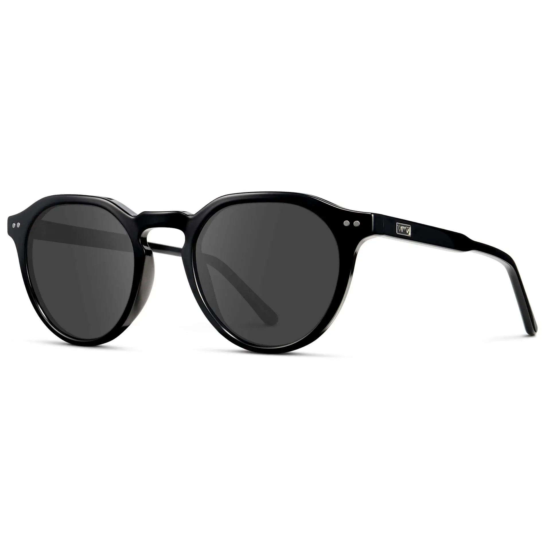 Black / Grey || Men's Round Prescription Sunglasses with Black Lightweight Frame and Grey Lenses