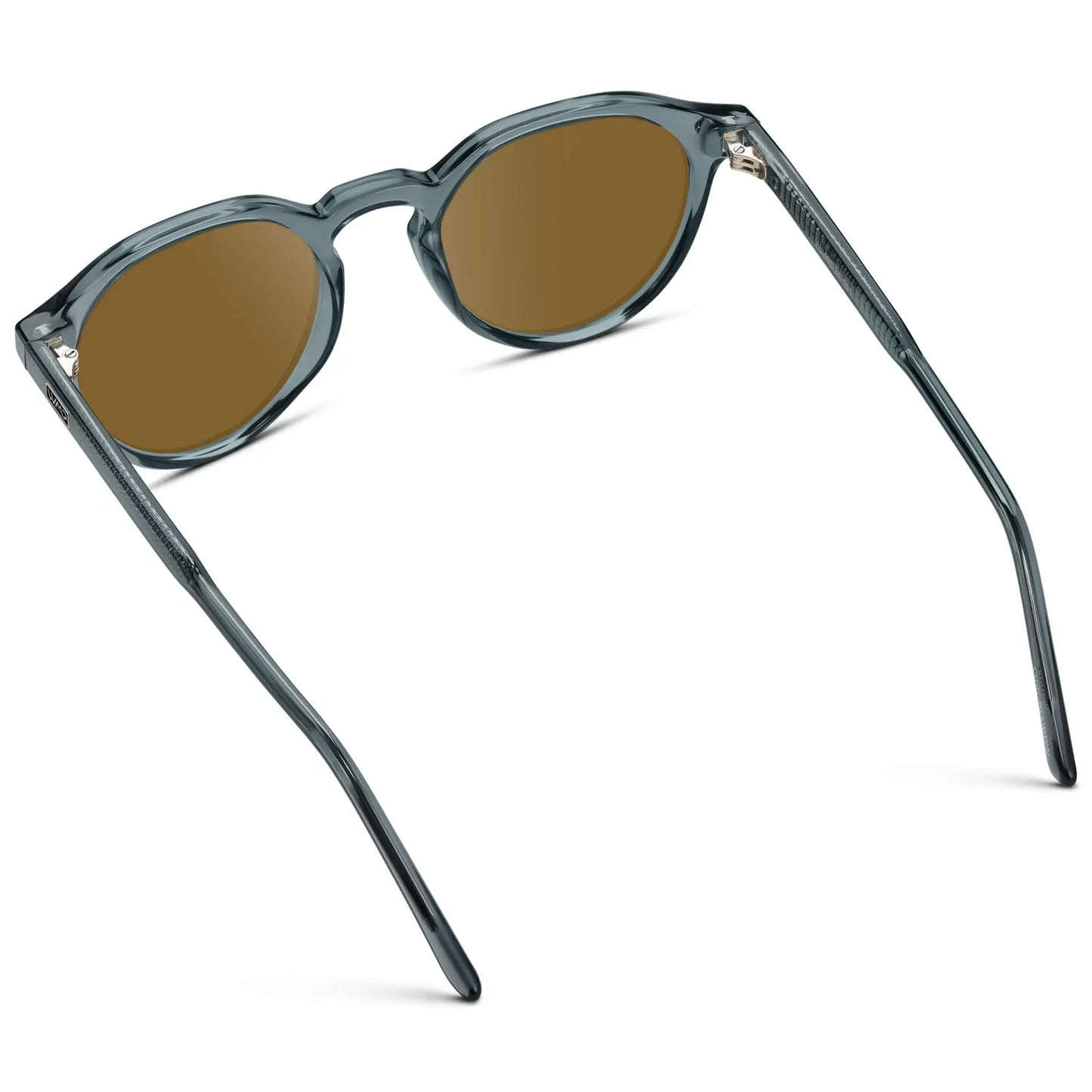 Crystal Stone Blue / Amber || Men's Round Prescription Sunglasses with Crystal Blue Lightweight Frame and Brown Lenses