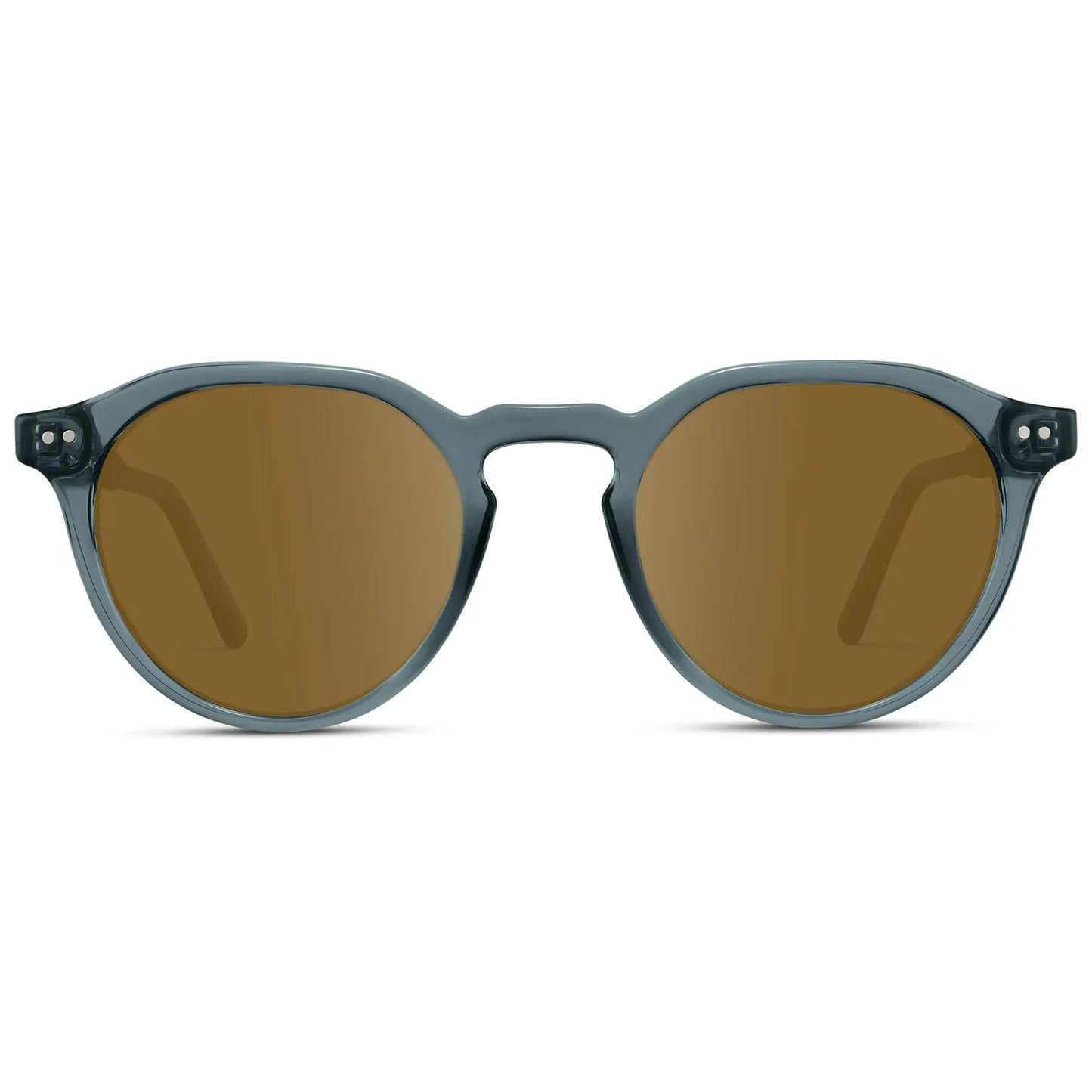 Crystal Stone Blue / Amber || Men's Round Prescription Sunglasses with Crystal Blue Lightweight Frame and Brown Lenses