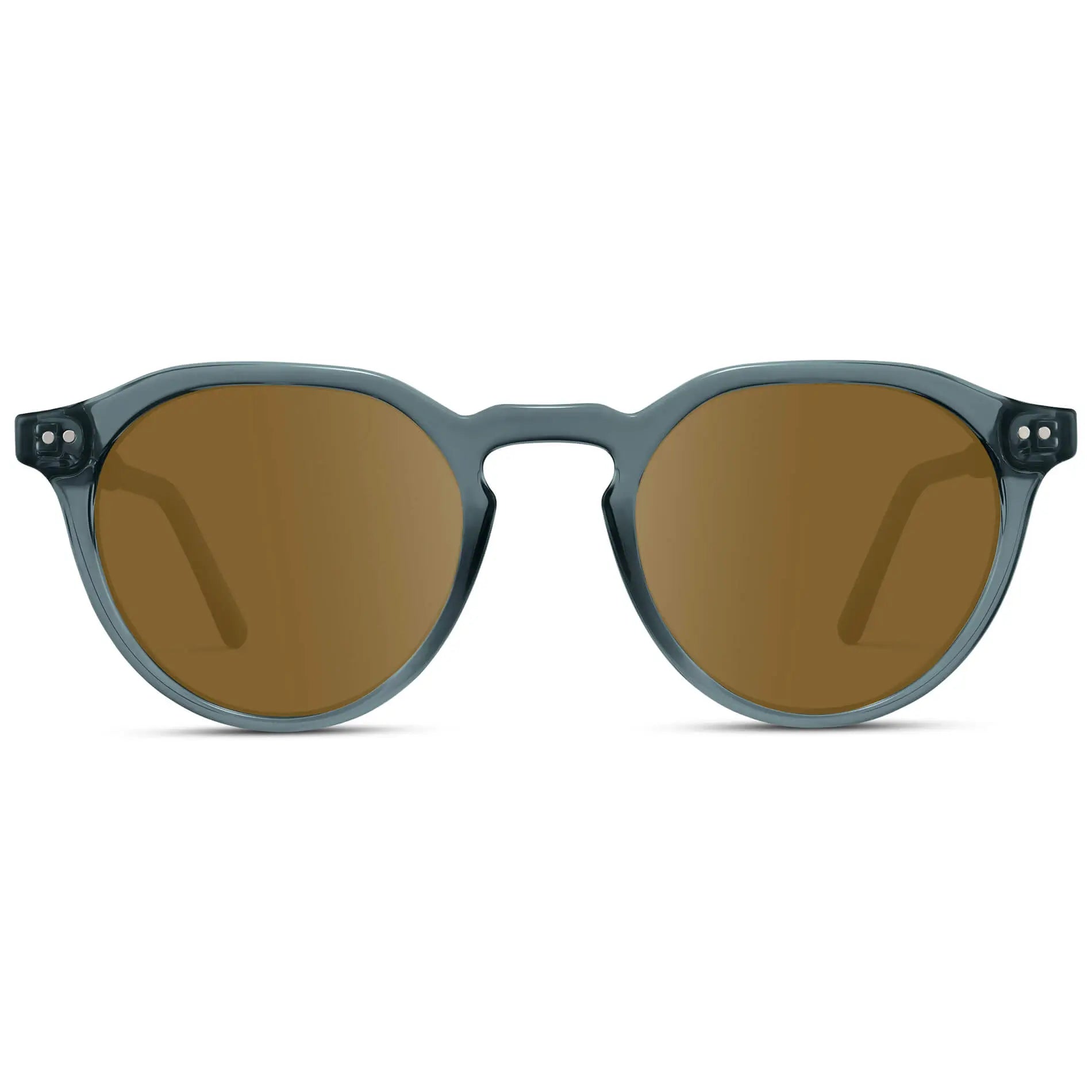 Crystal Stone Blue / Amber || Men's Round Prescription Sunglasses with Crystal Blue Lightweight Frame and Brown Lenses