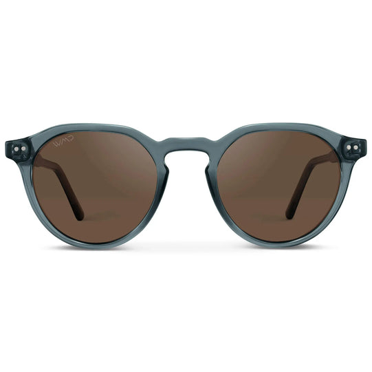 Crystal Stone Blue / Brown Lens || Men's Round Polarized Sunglasses with Blue acetate frame and brown lens