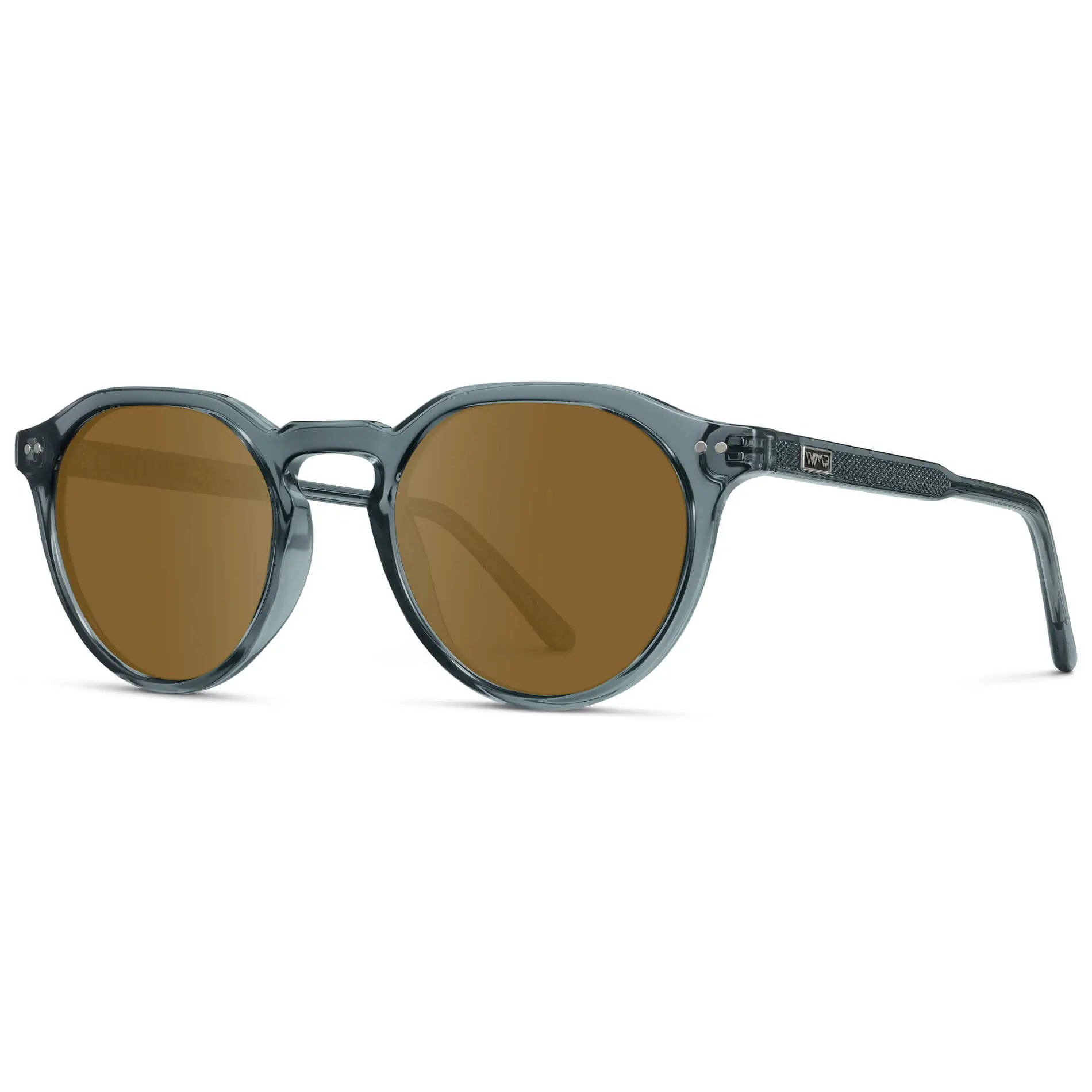 Crystal Stone Blue / Amber || Men's Round Prescription Sunglasses with Crystal Blue Lightweight Frame and Brown Lenses