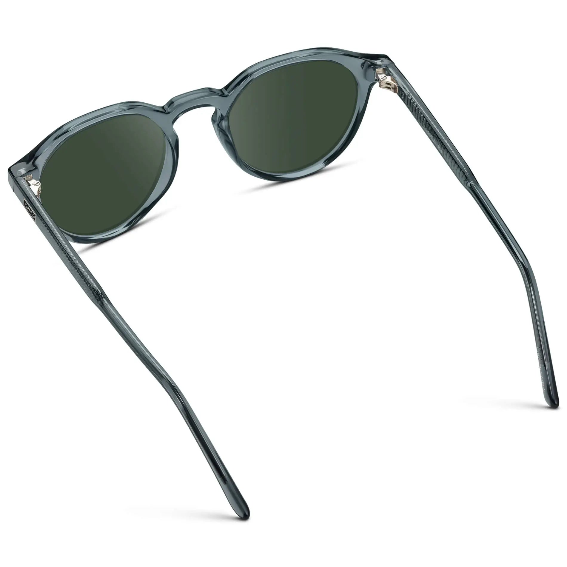 Crystal Stone Blue / G15 || Men's Round Prescription Sunglasses with Crystal Blue Lightweight Frame and Green Lenses