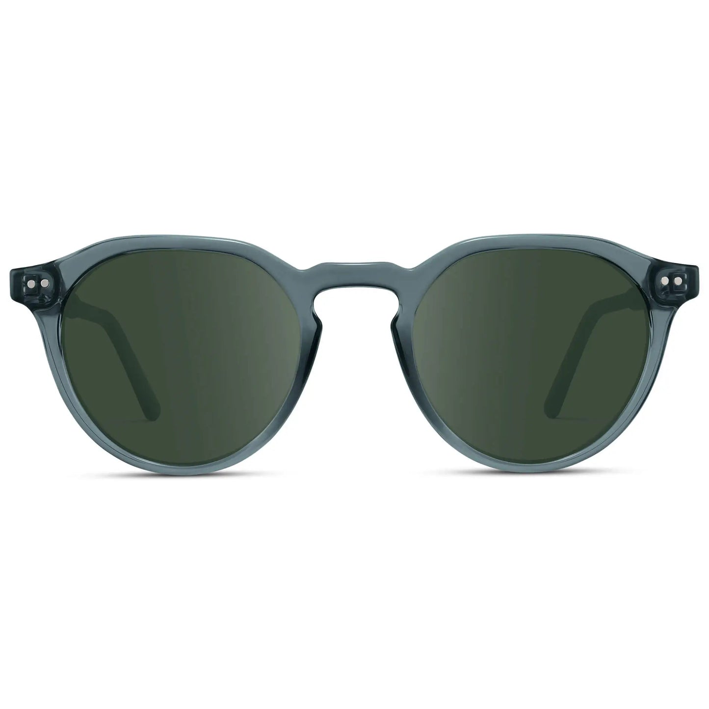 Crystal Stone Blue / G15 || Men's Round Prescription Sunglasses with Crystal Blue Lightweight Frame and Green Lenses