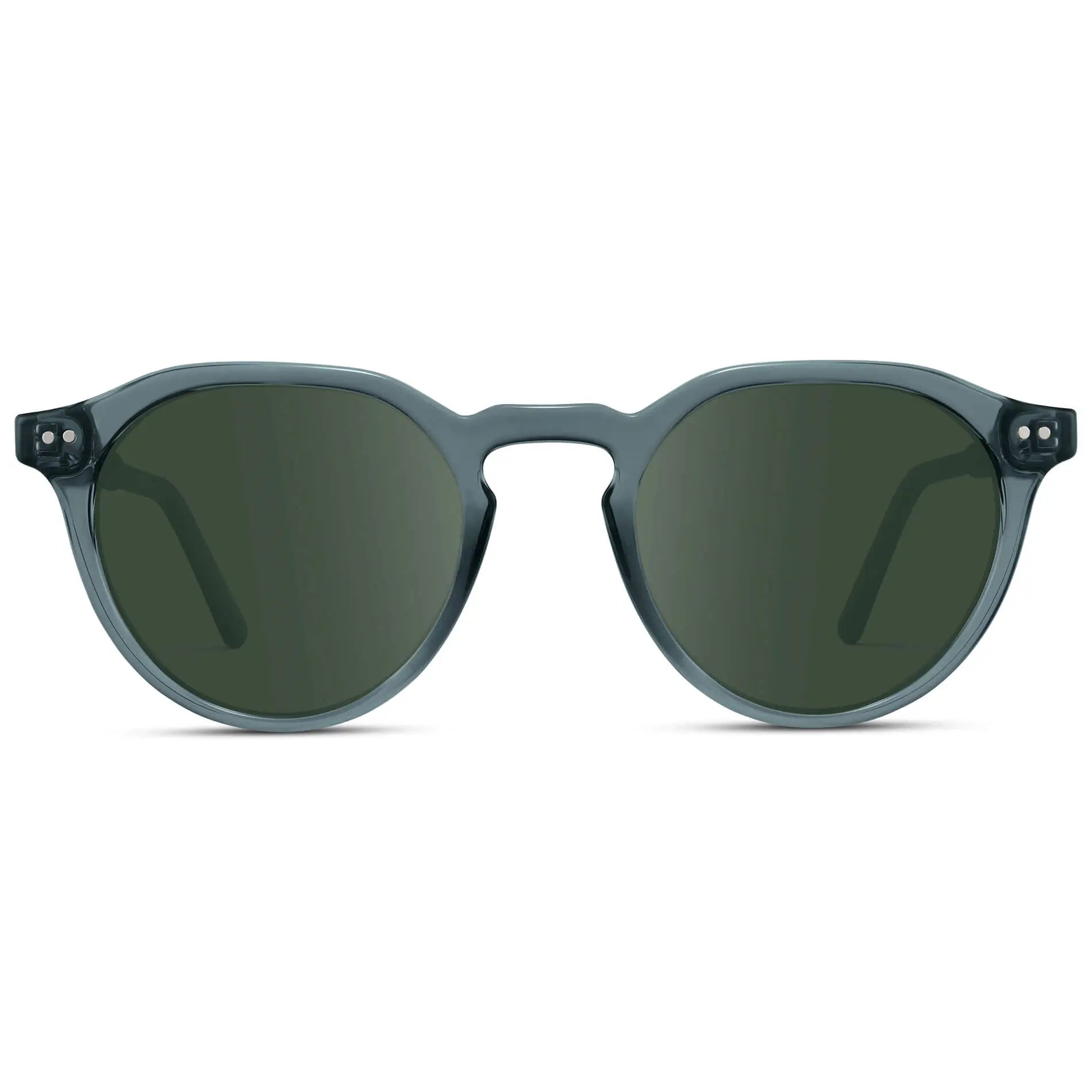 Crystal Stone Blue / G15 || Men's Round Prescription Sunglasses with Crystal Blue Lightweight Frame and Green Lenses