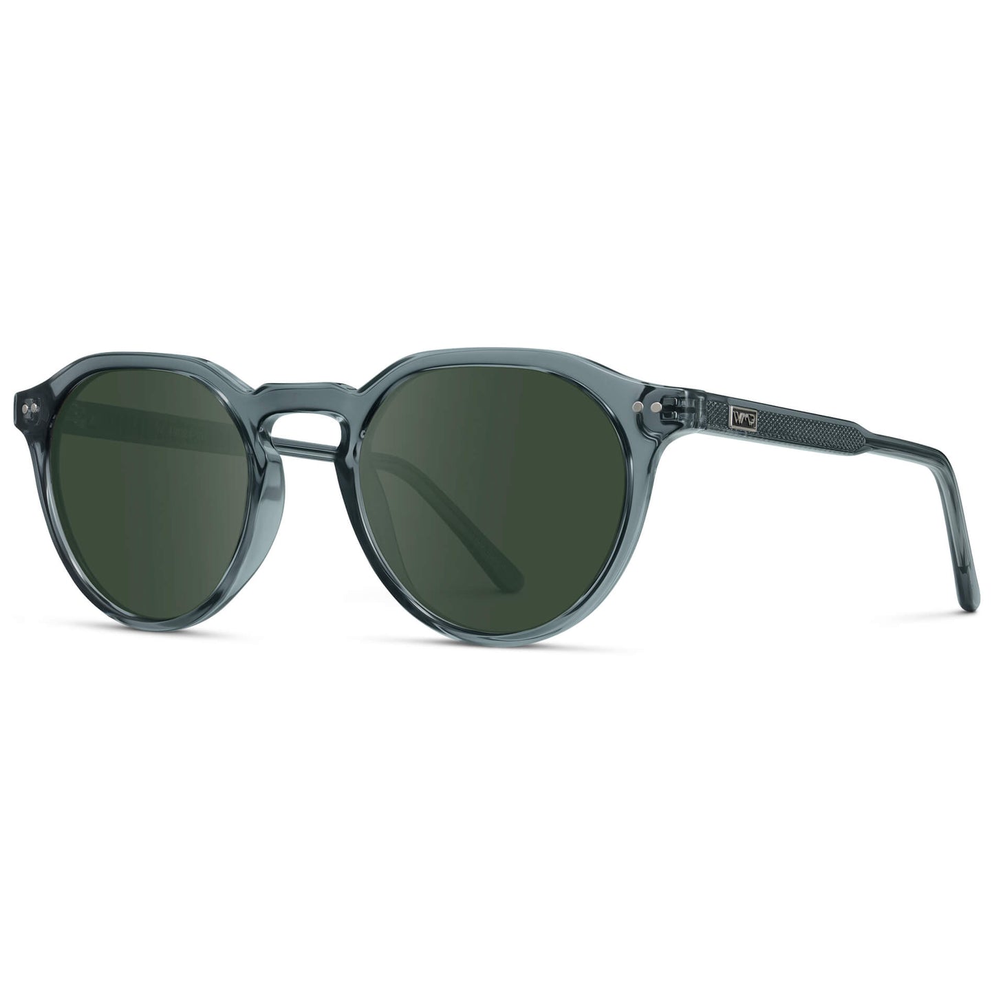 Crystal Stone Blue / G15 Lens || Men's Round Prescription Sunglasses with Crystal Blue Acetate Frame and Green Lenses