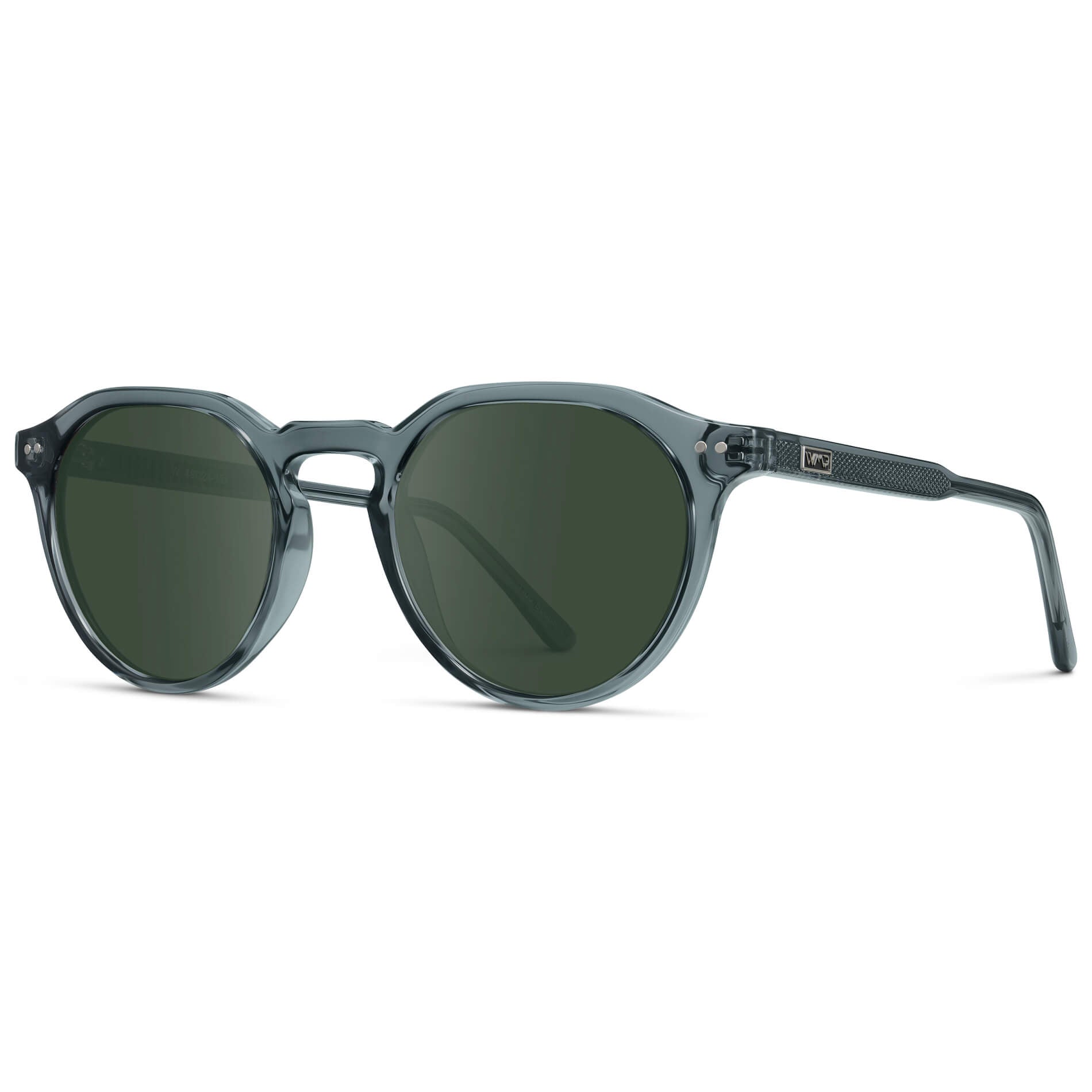 Crystal Stone Blue / G15 Lens || Men's Round Prescription Sunglasses with Crystal Blue Acetate Frame and Green Lenses