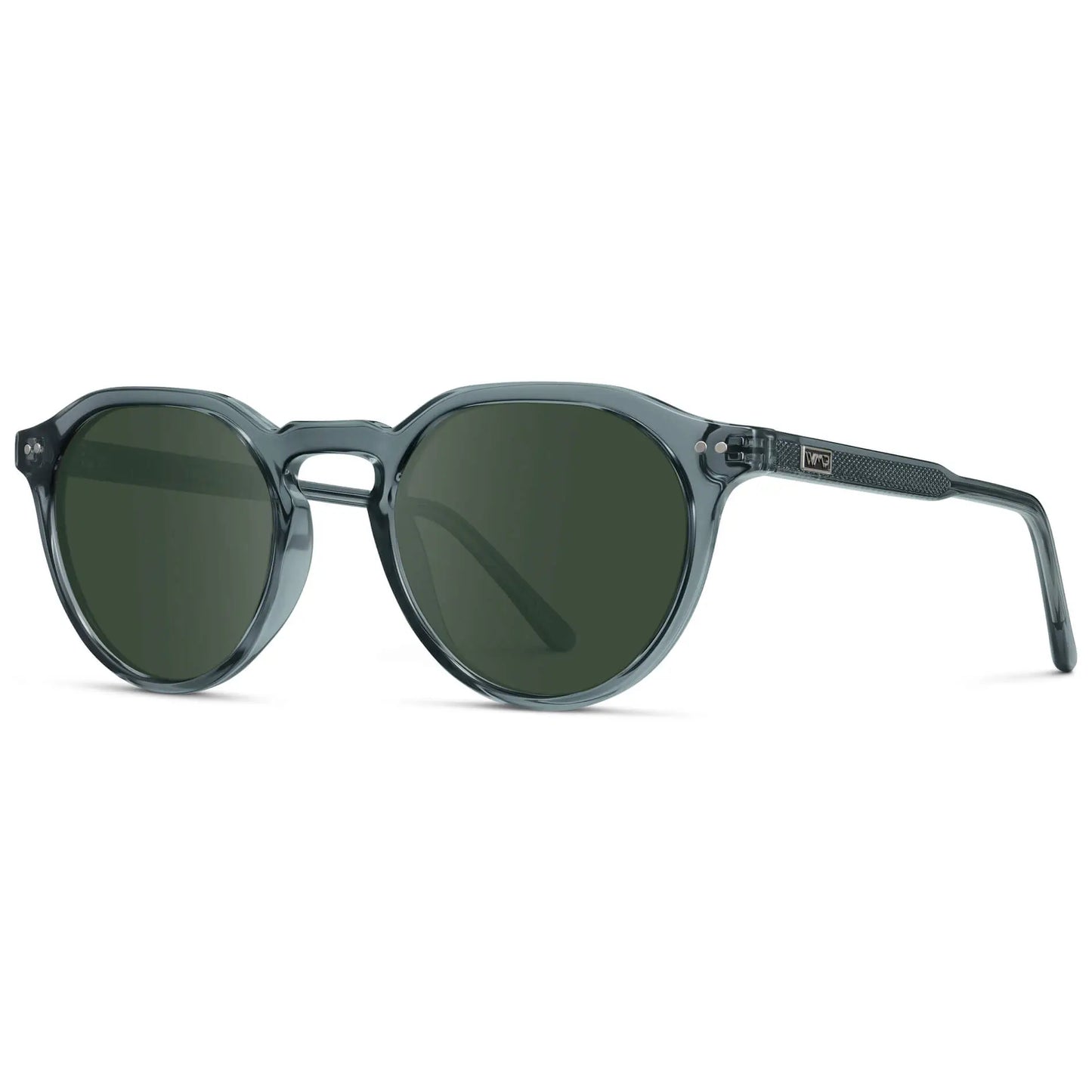 Crystal Stone Blue / G15 || Men's Round Prescription Sunglasses with Crystal Blue Lightweight Frame and Green Lenses