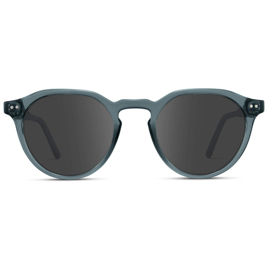 Crystal Stone Blue / Grey Lens || Men's Round Prescription Sunglasses with Crystal Blue Acetate Frame and Grey Lenses