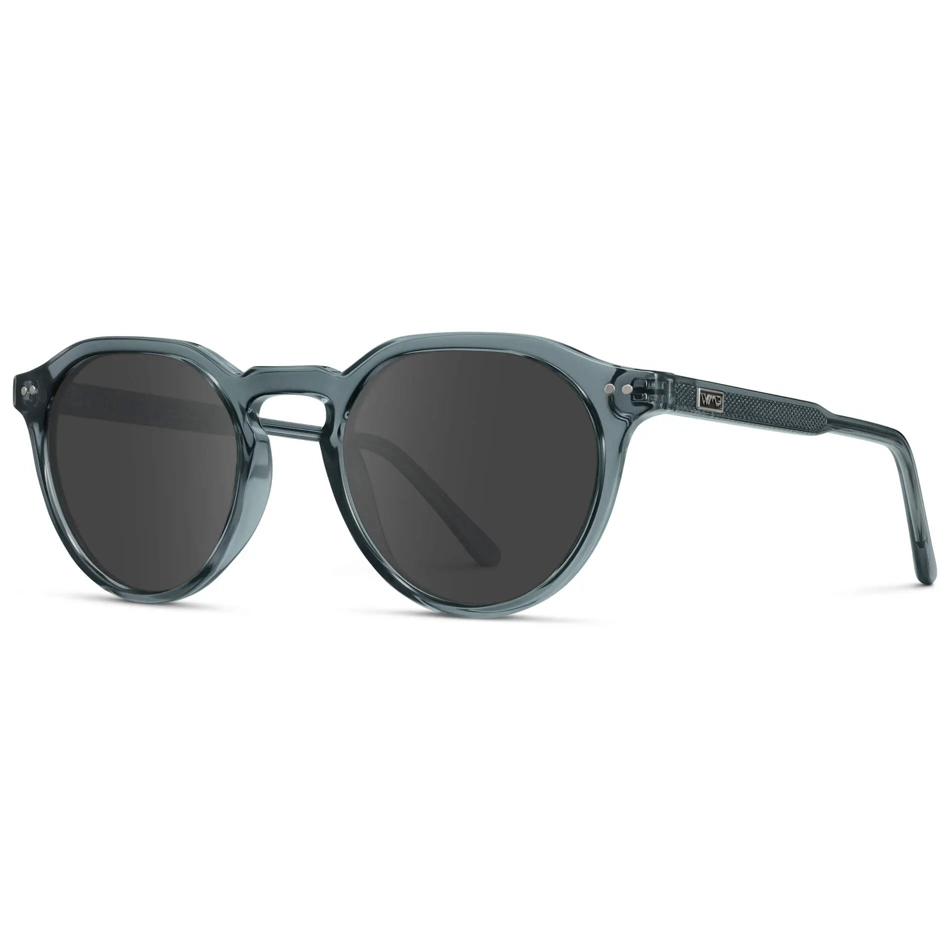 Crystal Stone Blue / Grey || Men's Round Prescription Sunglasses with Crystal Blue Lightweight Frame and Grey Lenses