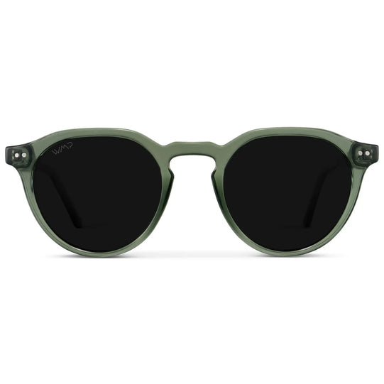 Crystal Agave Green / Triple Black Lens || Men's Round Polarized Sunglasses with Green Acetate frame and Black lens