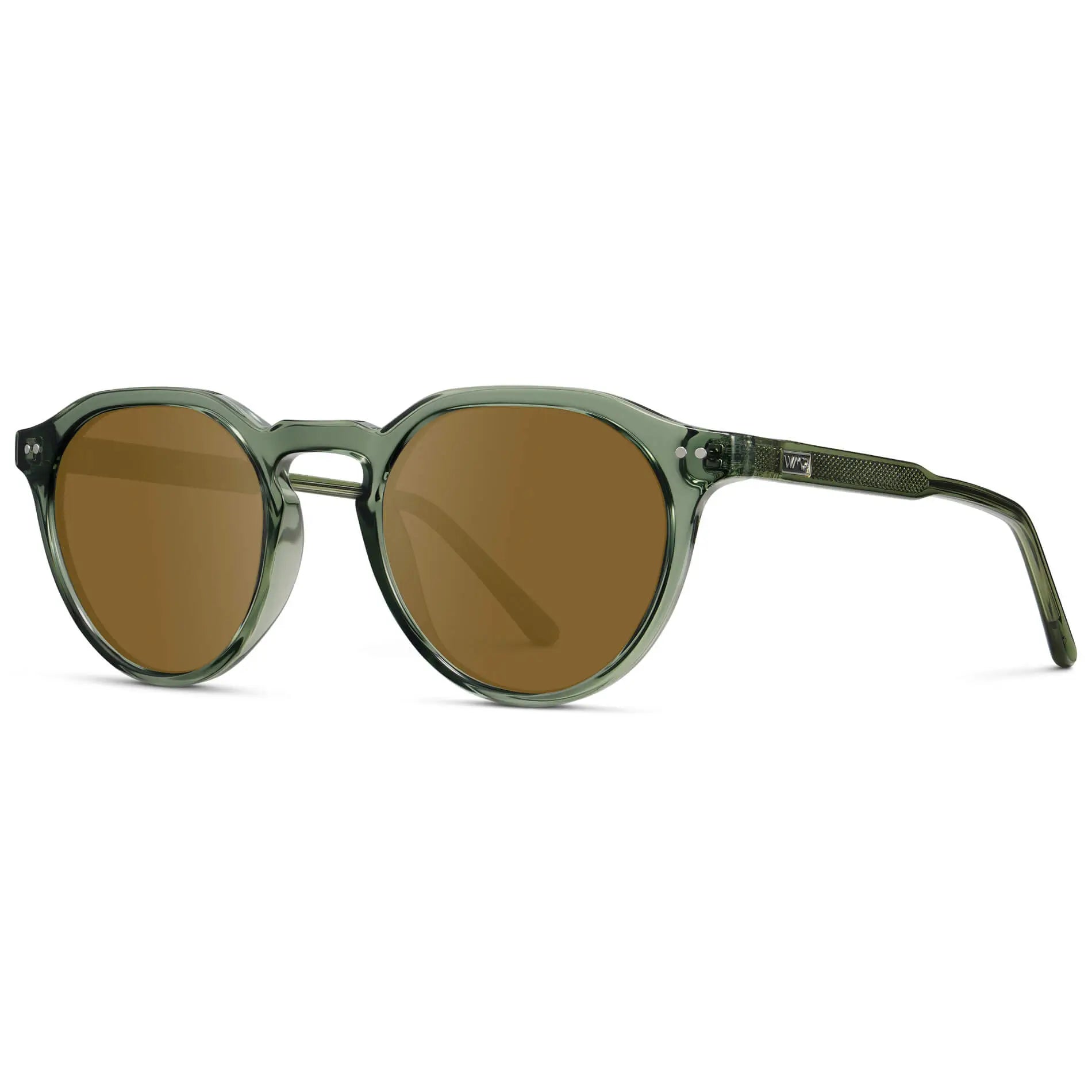 Crystal Agave Green / Amber || Men's Round Prescription Sunglasses with Crystal Green Lightweight Frame and Brown Lenses