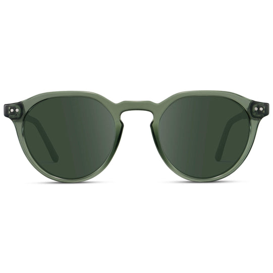 Crystal Agave Green / G15 Lens || Men's Round Prescription Sunglasses with Crystal Green Acetate Frame and Green Lenses