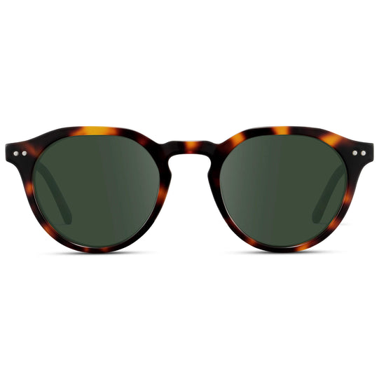 Brown Tortoise / G15 Lens || Men's Round Prescription Sunglasses with Brown Tortoise Acetate Frame and Green Lenses