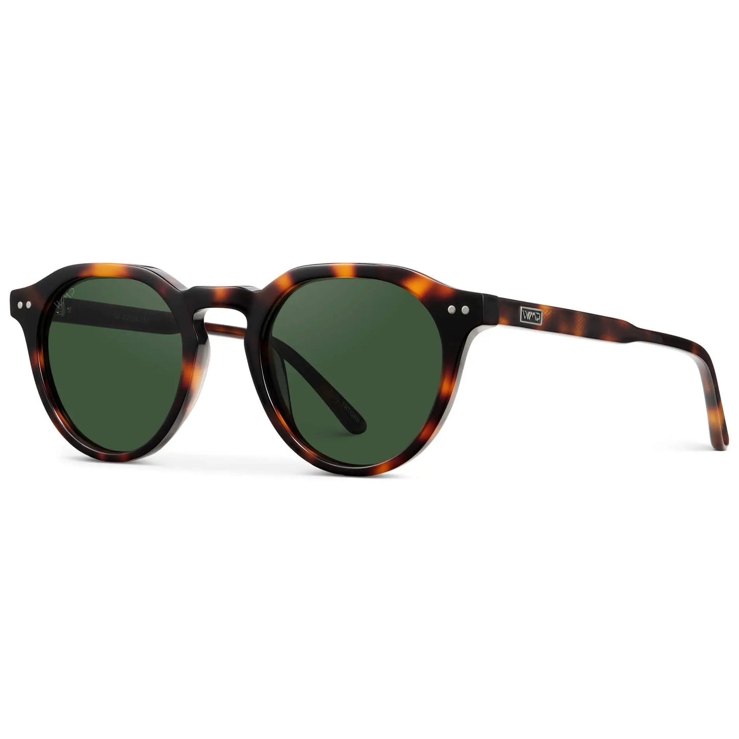 Brown Tortoise / Smoke Green Lens || Men's Round Polarized Sunglasses with Brown Tortoise Acetate frame and Green lens