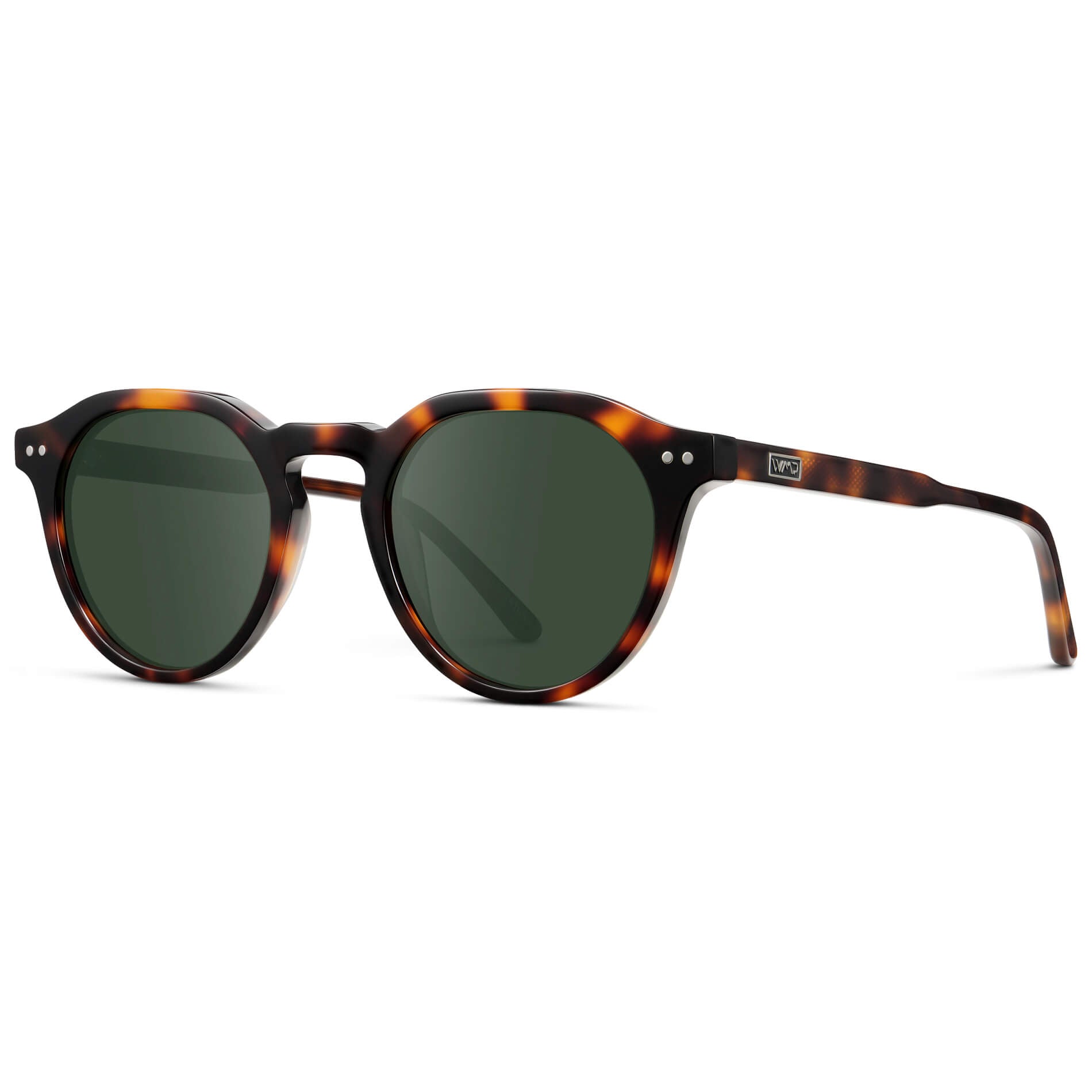 Brown Tortoise / G15 Lens || Men's Round Prescription Sunglasses with Brown Tortoise Acetate Frame and Green Lenses