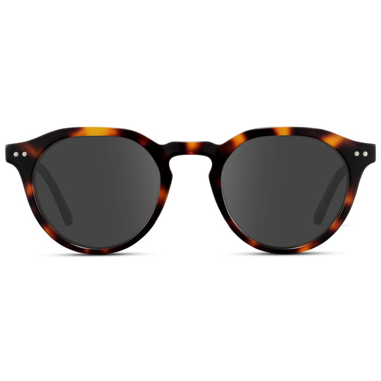 Brown Tortoise / Grey Lens || Men's Round Prescription Sunglasses with Brown Tortoise Acetate Frame and Grey Lenses