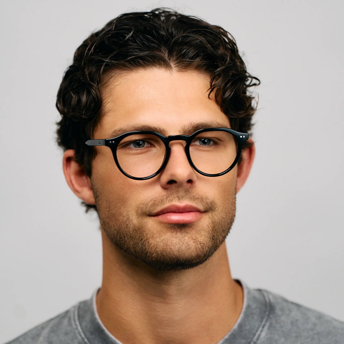 Black || Men's Round Prescription Glasses with Black Acetate frame and Clear Lenses