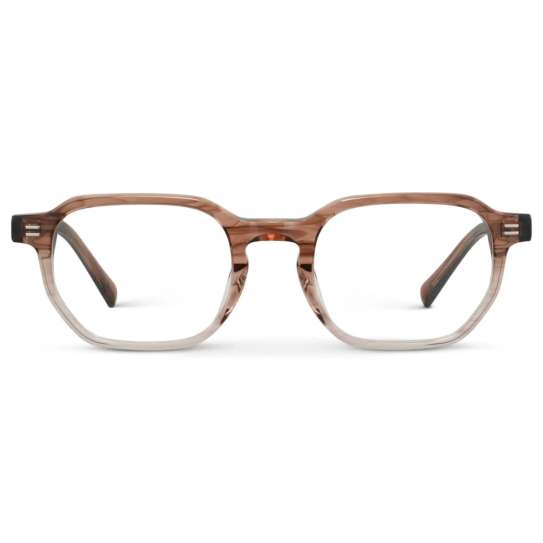 Pale Cedar Brown || Unisex Geometric Rectangular Prescription Eyeglasses with Dual-Tone Pale Cedar Brown Acetate Frame and Clear Lens