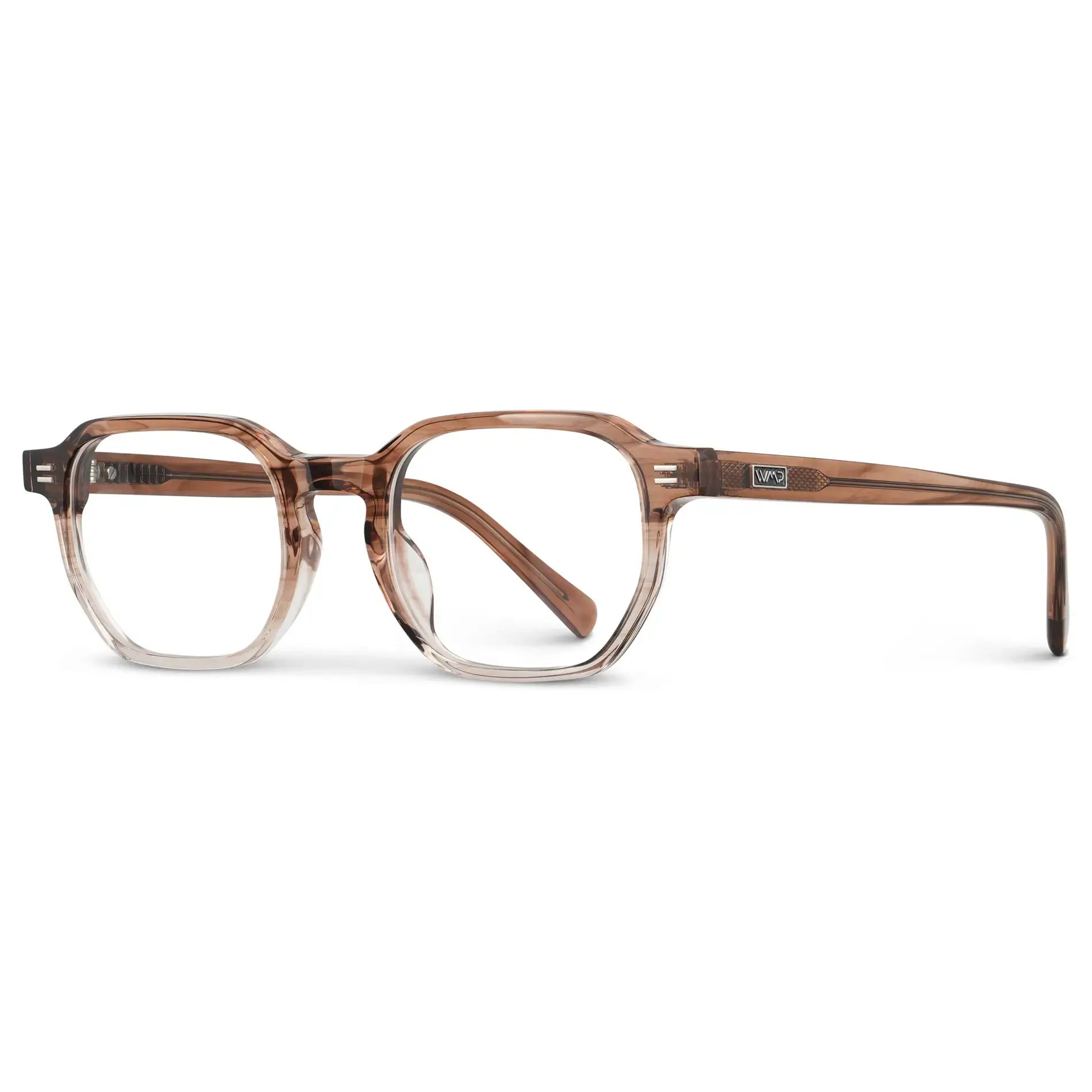Pale Cedar Brown || Unisex Geometric Rectangular Prescription Eyeglasses with Dual-Tone Pale Cedar Brown Acetate Frame and Clear Lens