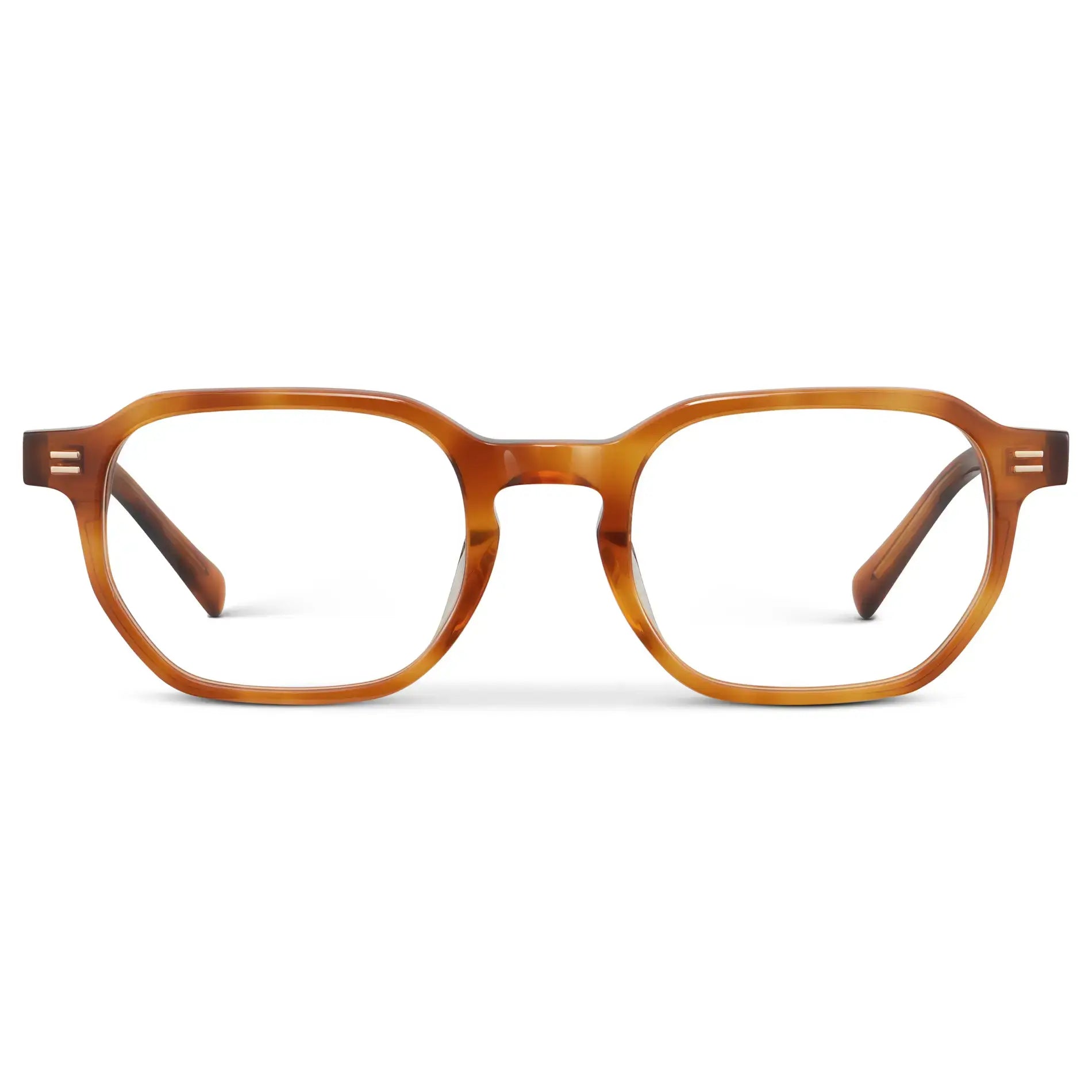 Honey Tortoise || Unisex Geometric Rectangular Prescription Eyeglasses with Honey Tortoise Acetate Frame and Clear Lens