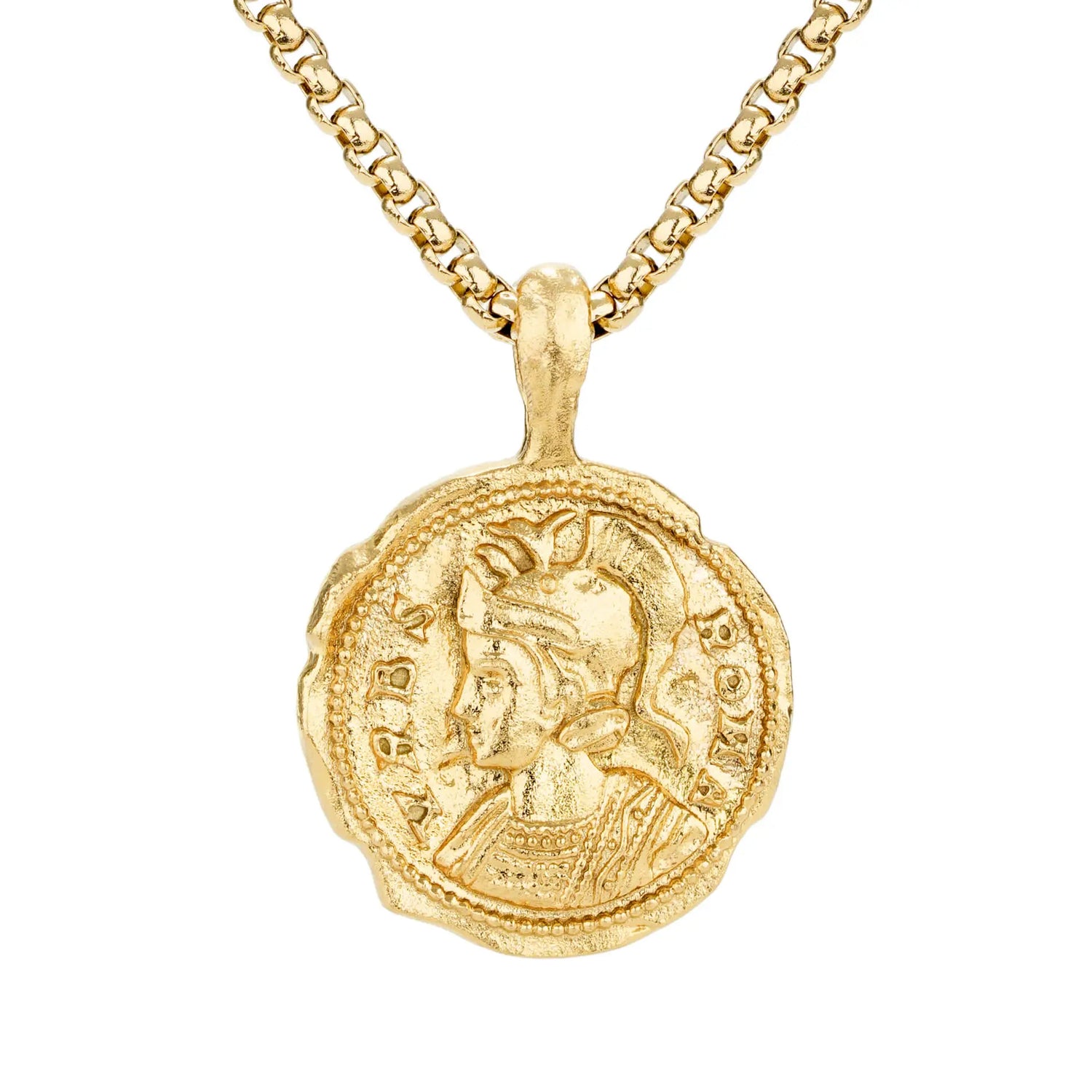 Gold || Men's 22 inch 14k Gold Plated Stainless Steel Necklace with Roman Empire inspired coin amulet 