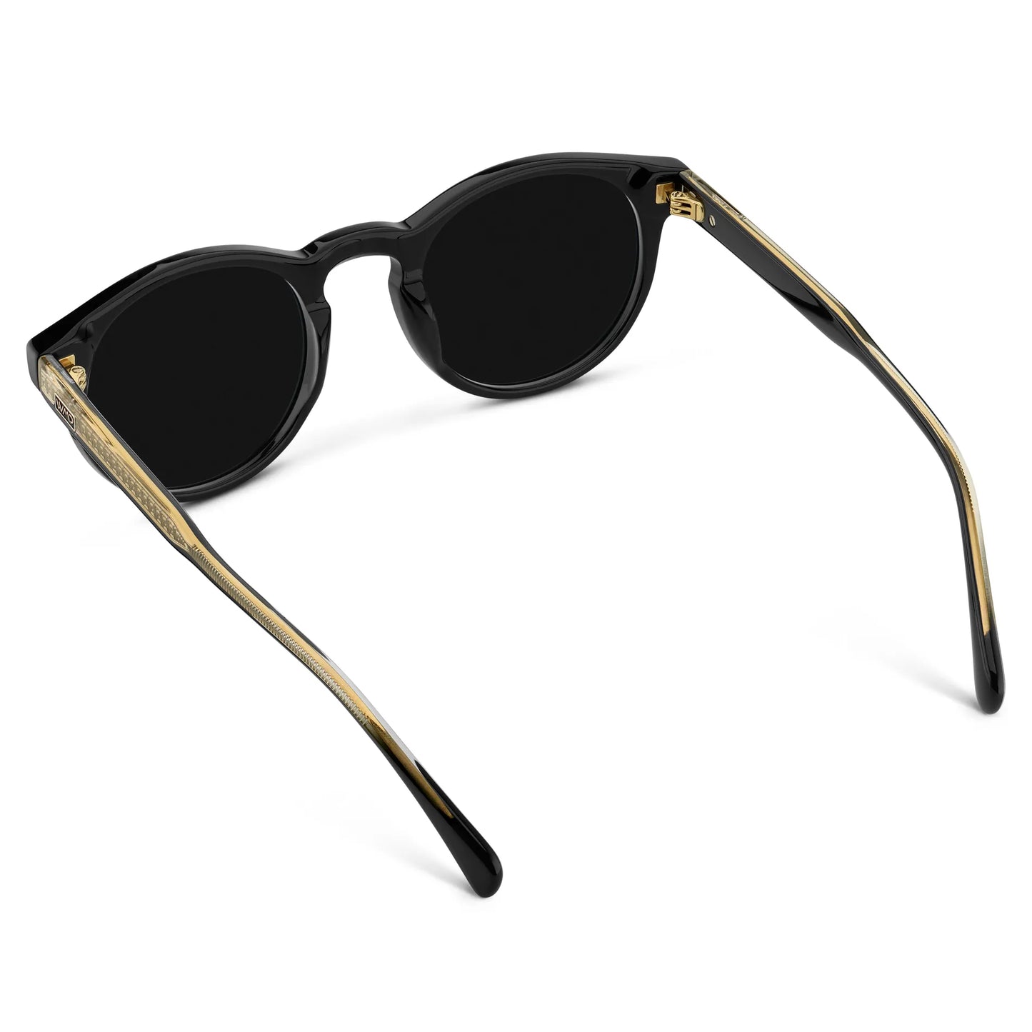 Back view of Men's Round Polarized Sunglasses with Black Frame and Black Lens on a white background