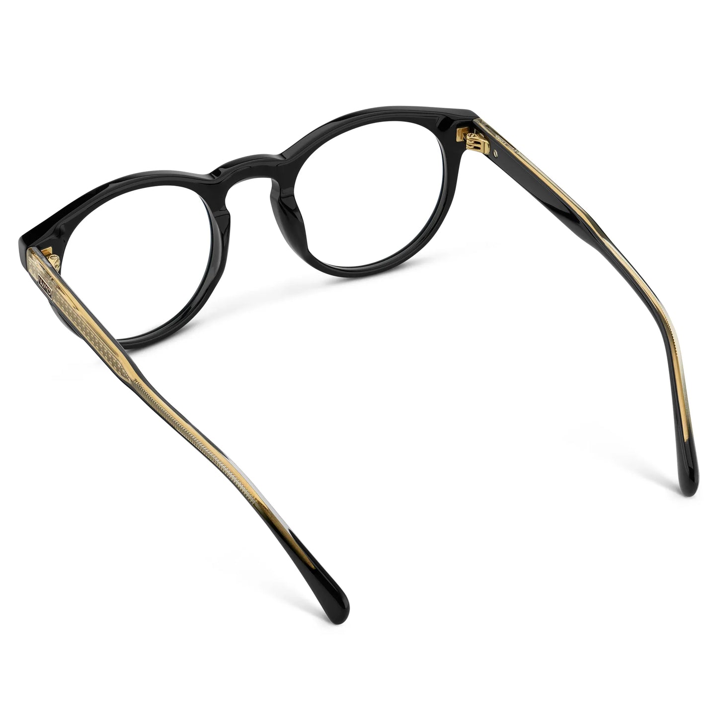 Black || Back view of Men's Round Prescription Eyeglasses with Black Frame and Clear Lens on a white background