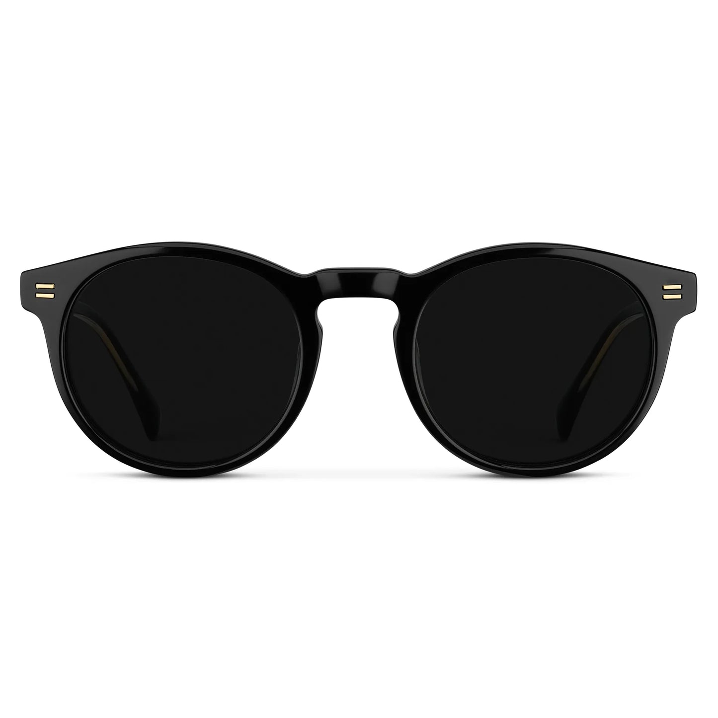 Black / Triple Black Lens || Front view of Men's Round Polarized Sunglasses with Black Frame and Black Lens on a white background