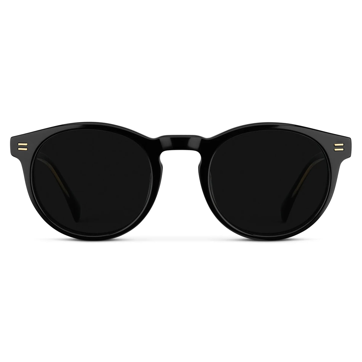 Black / Triple Black Lens || Front view of Men's Round Polarized Sunglasses with Black Frame and Black Lens on a white background