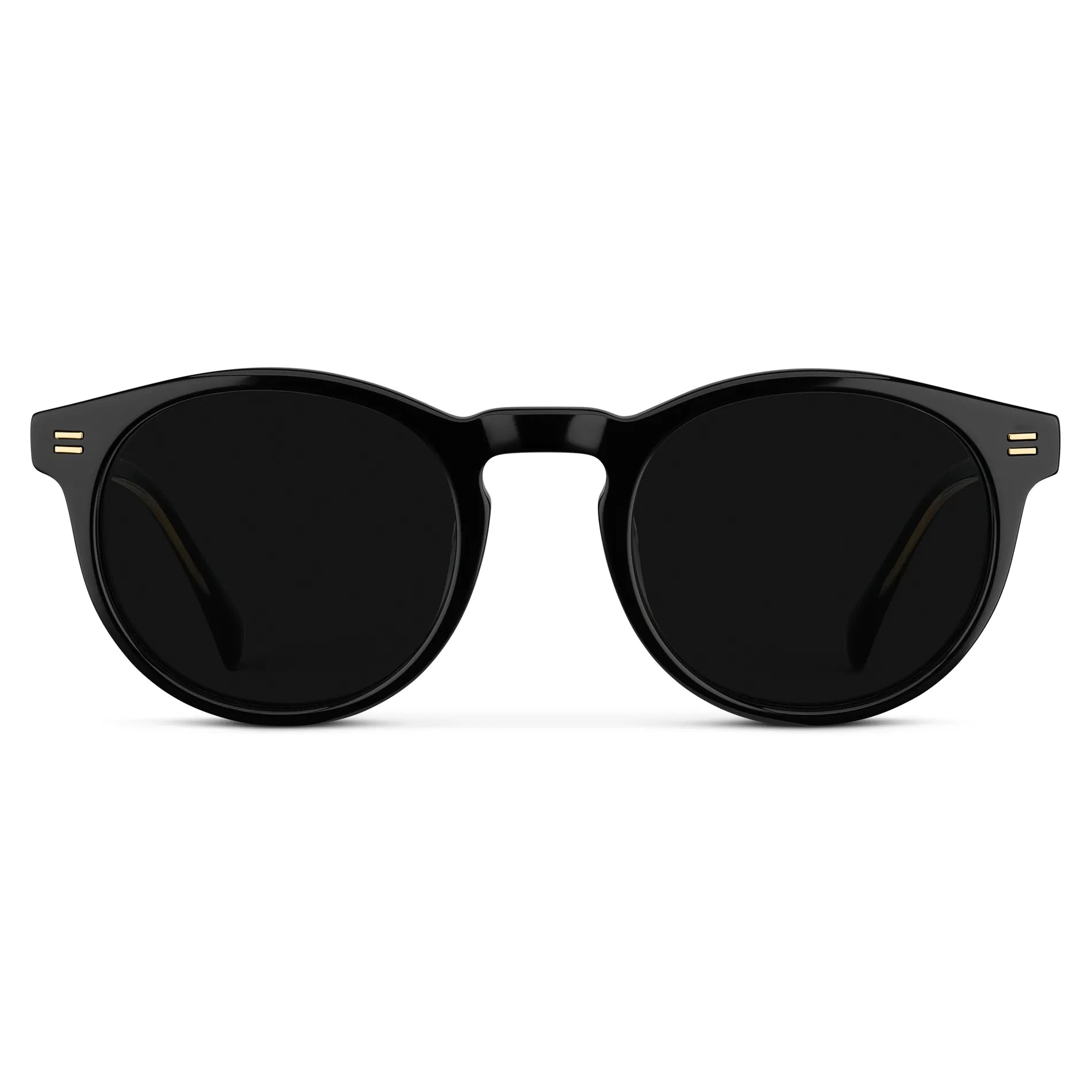 Black / Triple Black Lens || Front view of Men's Round Polarized Sunglasses with Black Frame and Black Lens on a white background