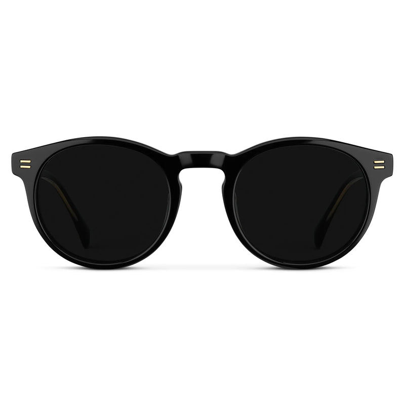 Black / Triple Black Lens || Front view of Men's Round Polarized Sunglasses with Black Frame and Black Lens on a white background