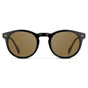 Black / Amber || Front view of Men's Round Prescription Sunglasses with Black Frame and Brown Lens on a white background
