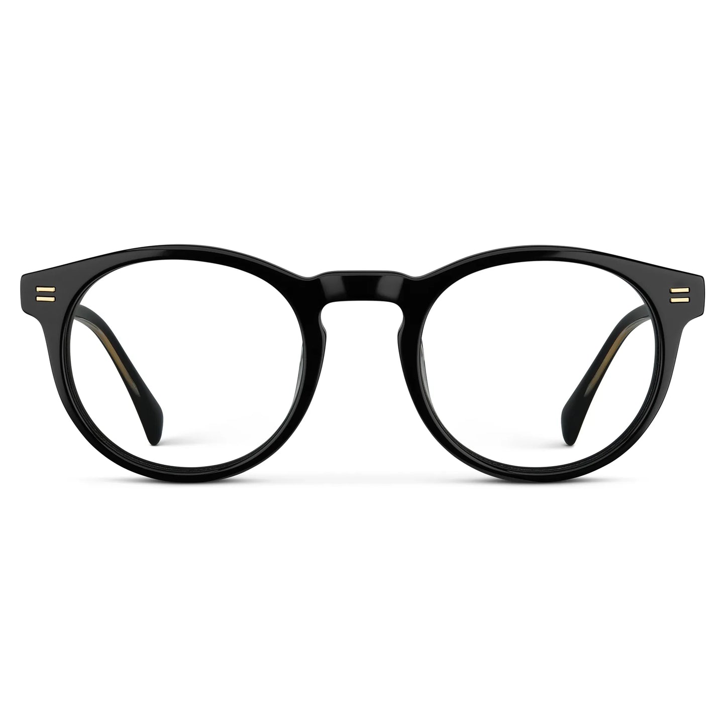 Black || Front view of Men's Round Prescription Eyeglasses with Black Frame and Clear Lens on a white background