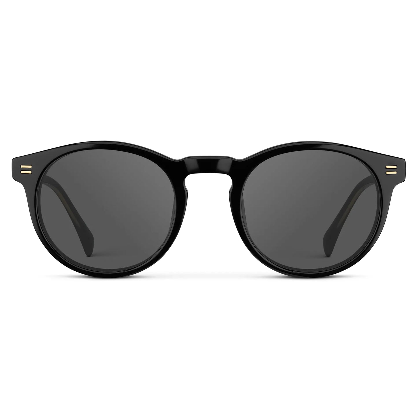 Black / Grey || Front view of Men's Round Prescription Sunglasses with Black Frame and Grey Lens on a white background
