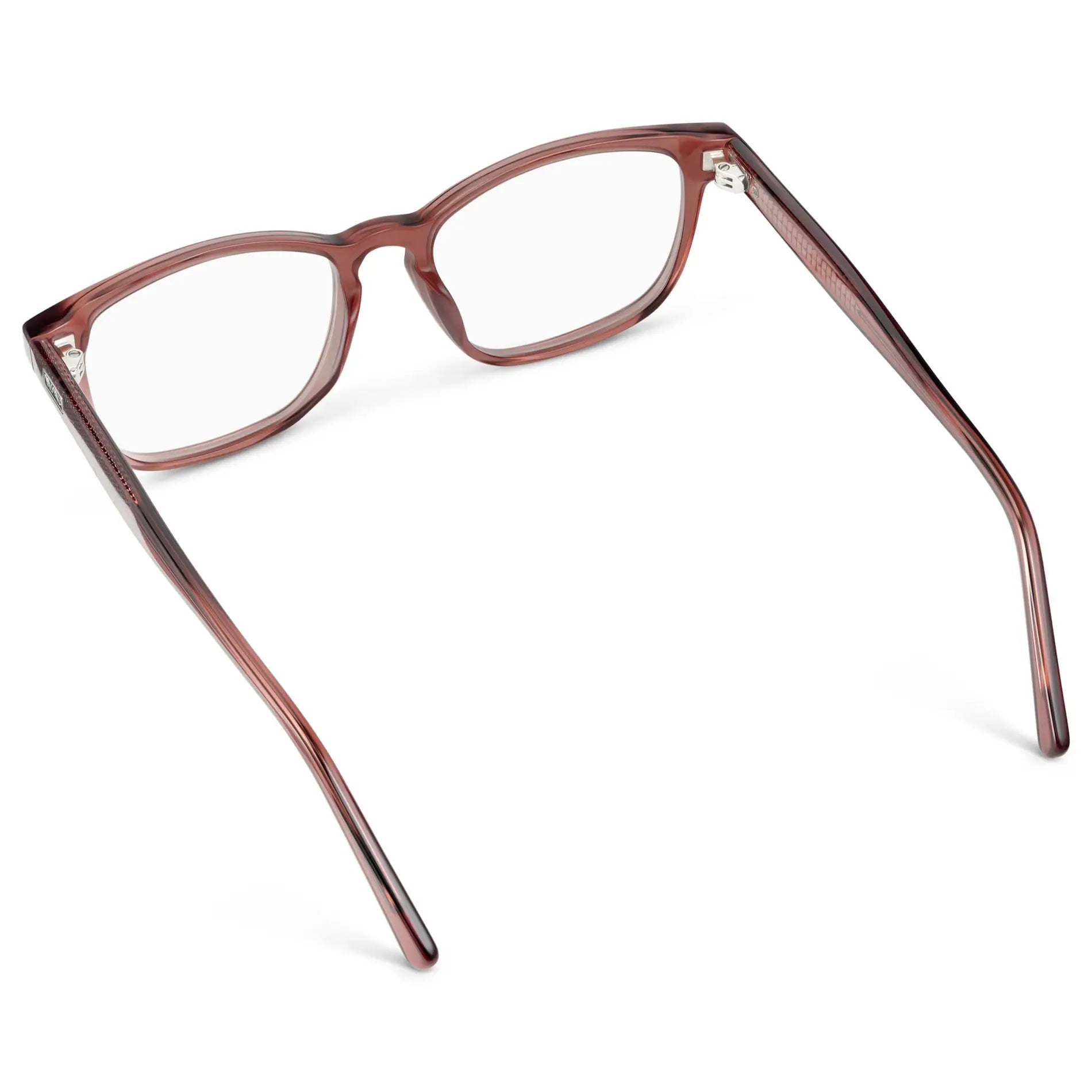 Redbrick Brown || Back view of Women's Rectangular Blue Light Blocking Glasses with Redbrick Brown Acetate Frame and Clear Lens on a white background