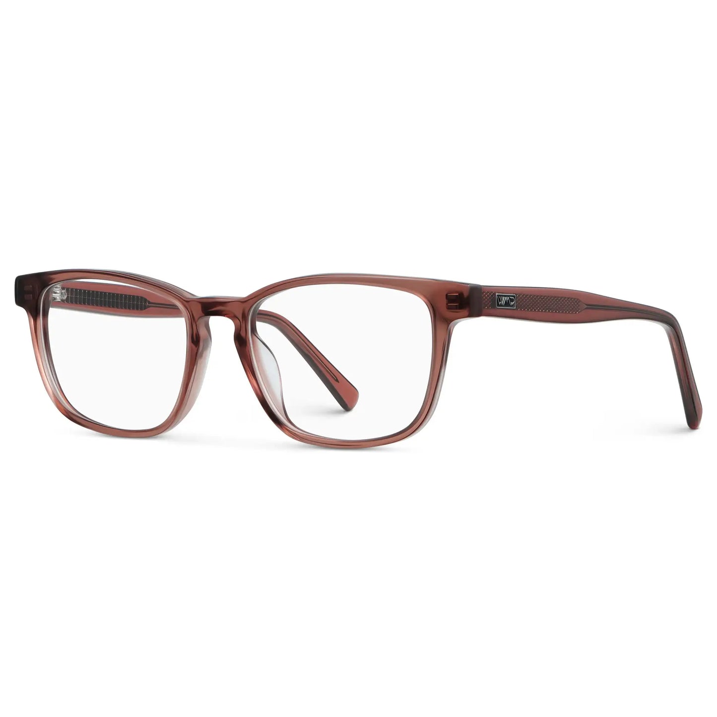Redbrick Brown || Side view of Women's Rectangular Blue Light Blocking Glasses with Redbrick Brown Acetate Frame and Clear Lens on a white background
