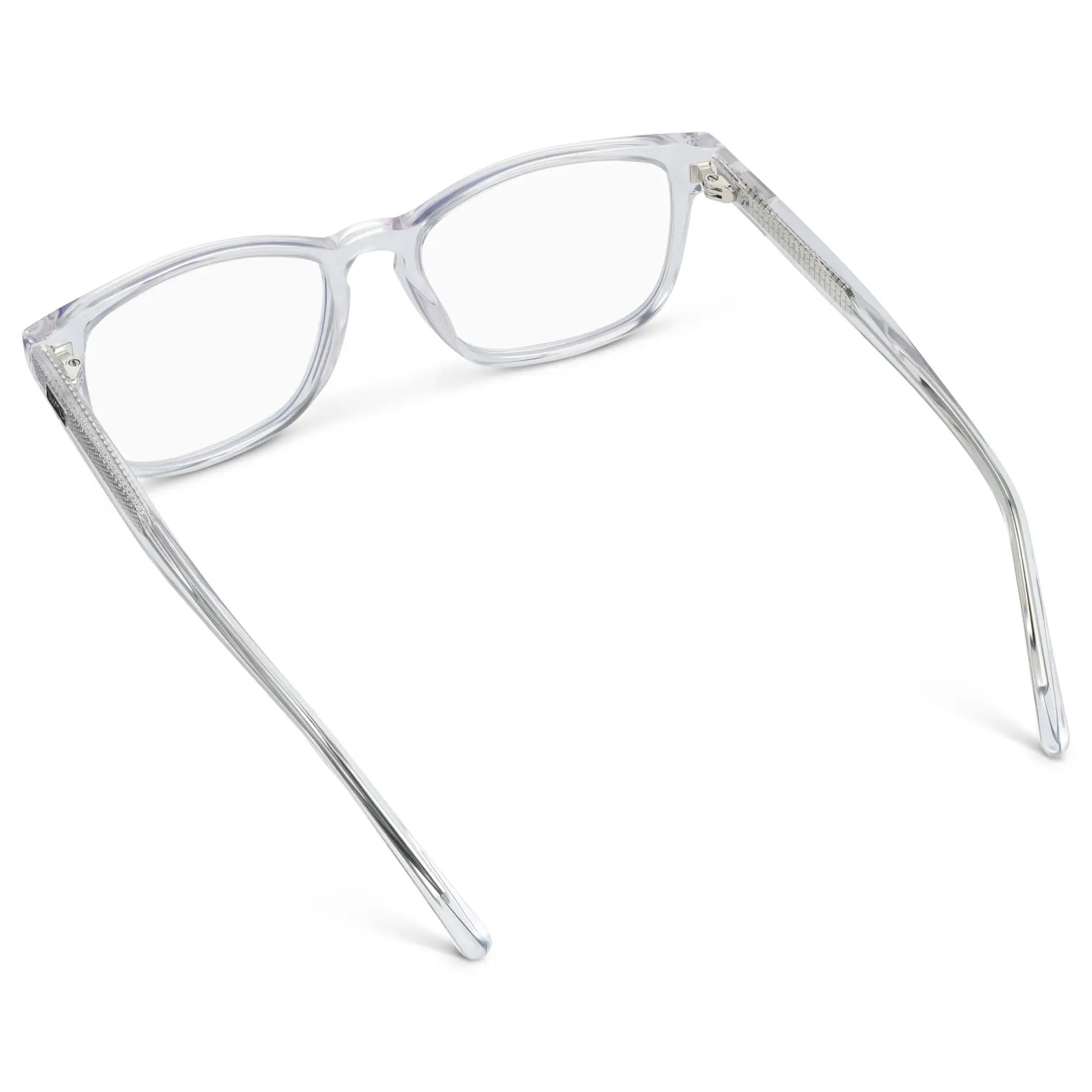 Clear || Back view of Women's Rectangular Blue Light Blocking Glasses with Clear Acetate Frame and Clear Lens on a white background