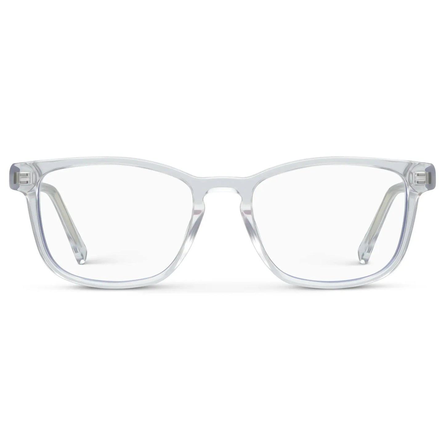 Clear || Women's Rectangular Blue Light Blocking Glasses with Clear Acetate Frame and Clear Lens on a white background 